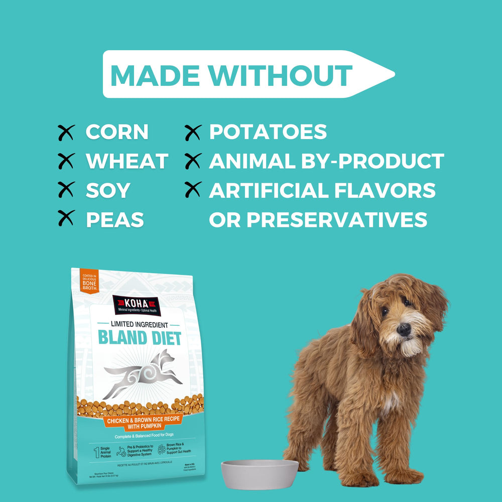 KOHA Bland Diet muestra prebióticos y probióticos para la salud intestinal.