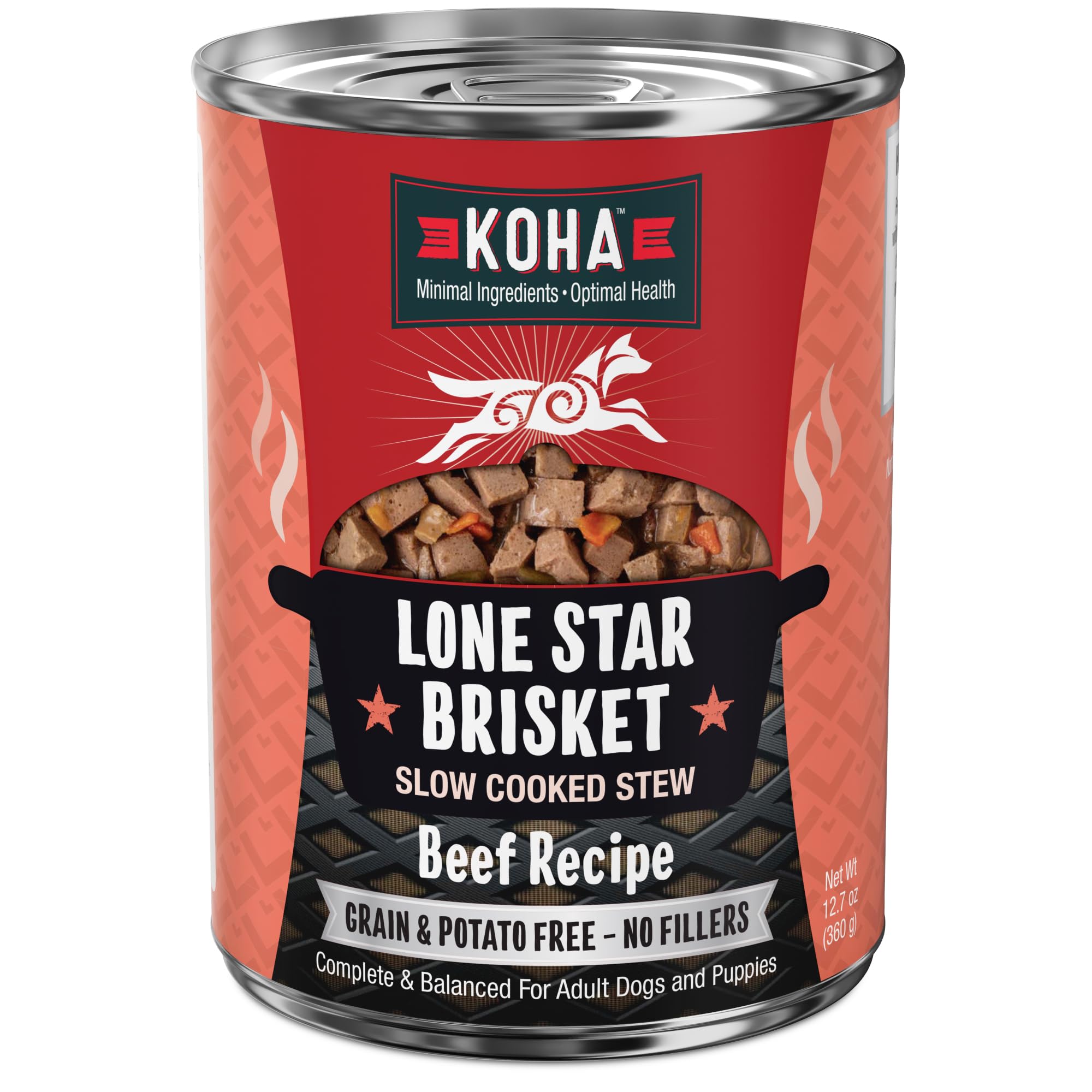 KOHA Lone Star Brisket Estofado en lata, carne como primer ingrediente.