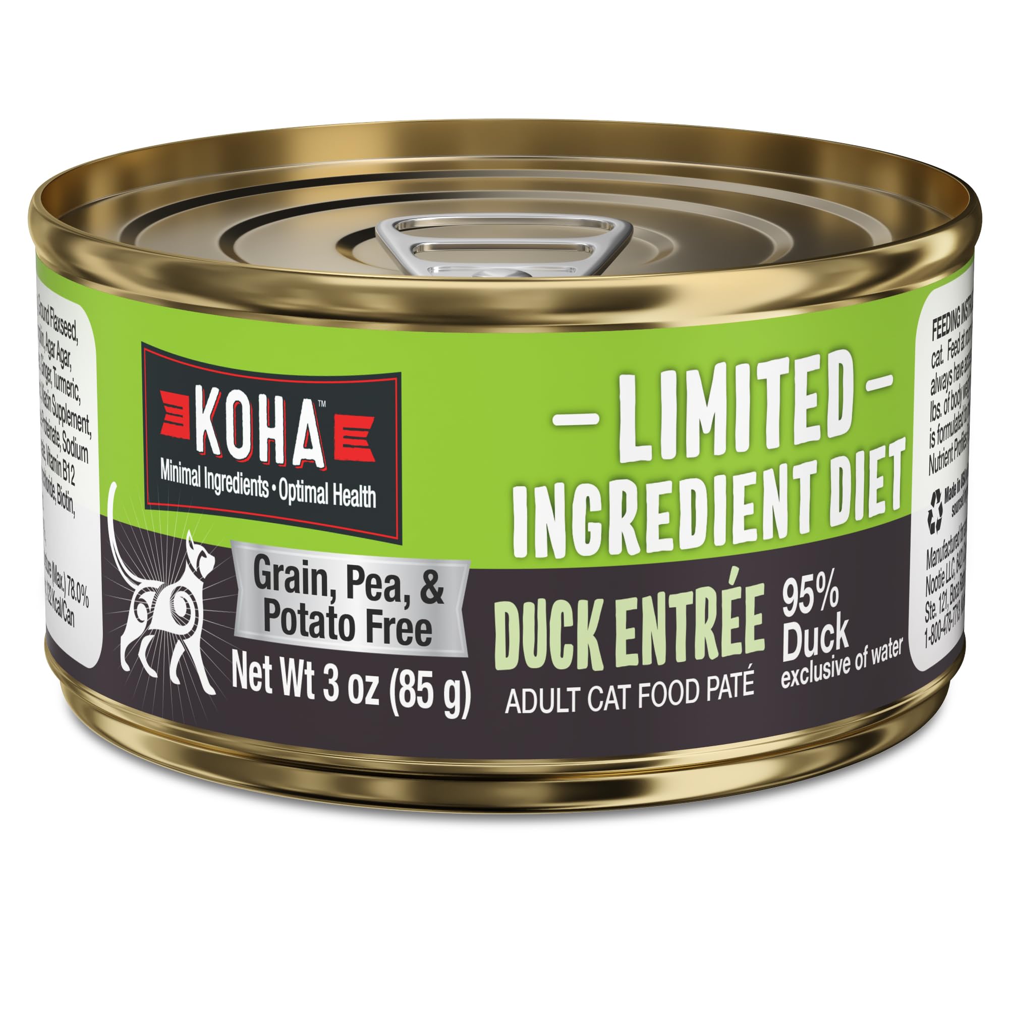 KOHA paté de pato para gatos, primer plano, textura suave ideal para estómagos sensibles