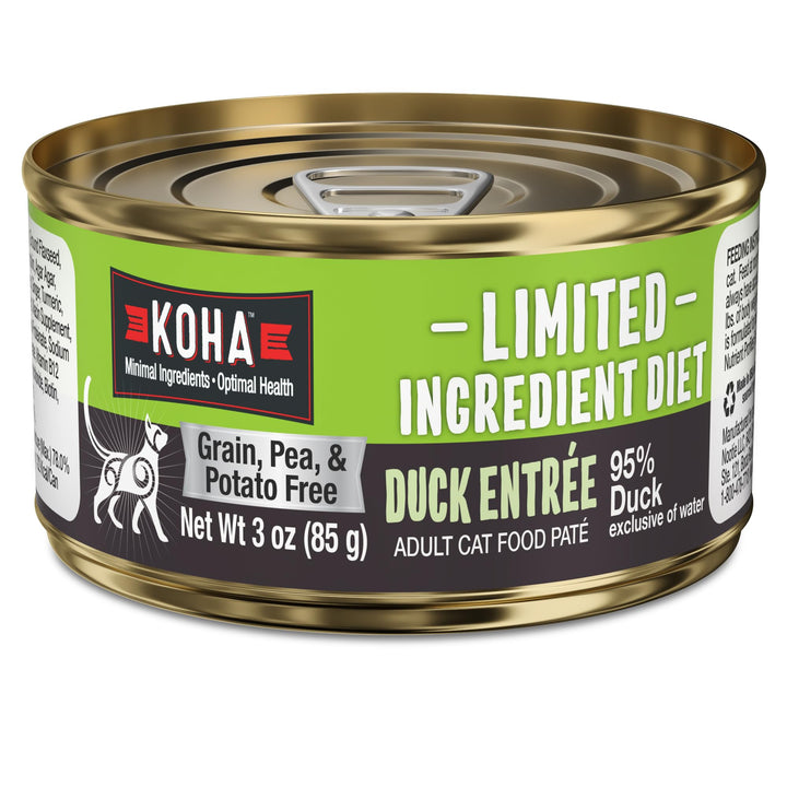 KOHA paté de pato para gatos, primer plano, textura suave ideal para estómagos sensibles
