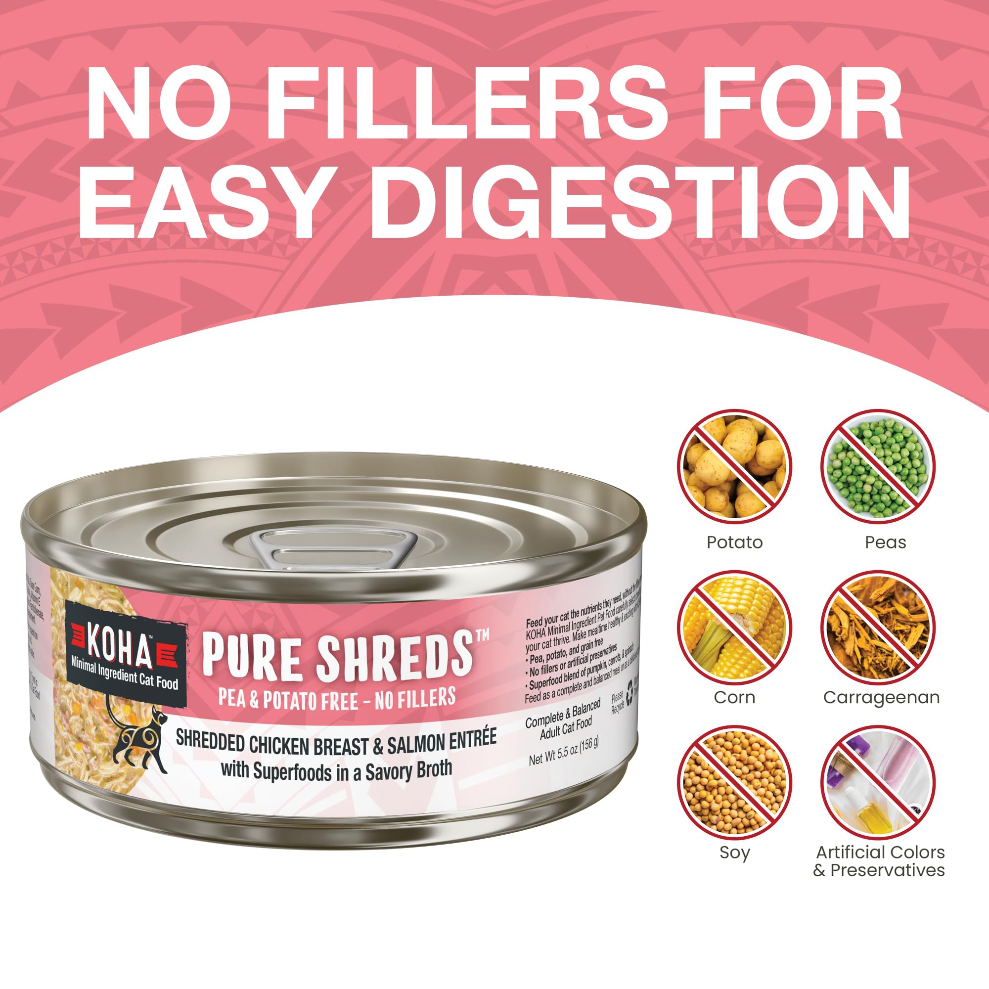 KOHA Pure Shreds ingredientes mínimos, ideal para estómagos sensibles.