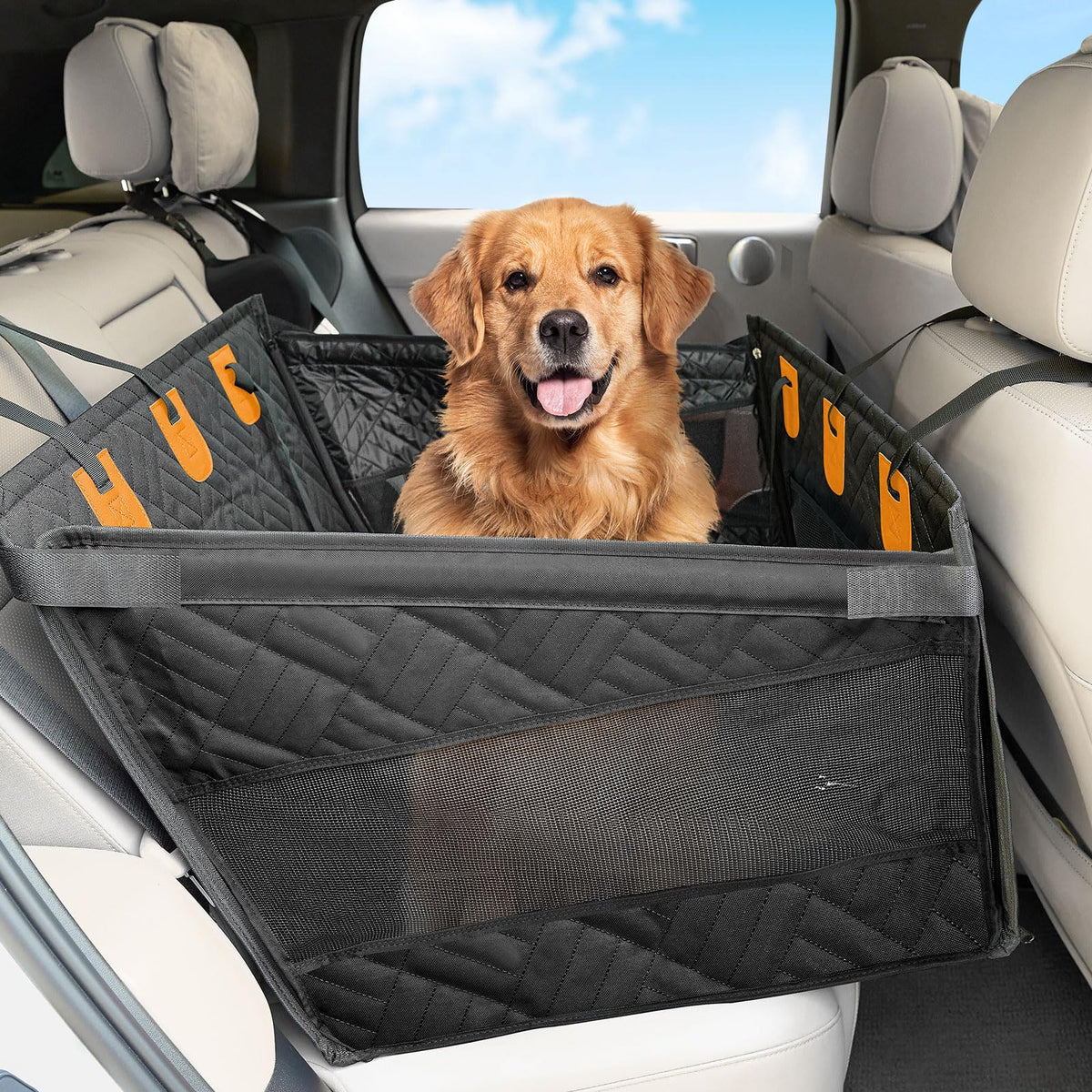 Kohree cubre-asiento para perros con base dura protege el coche en viajes.