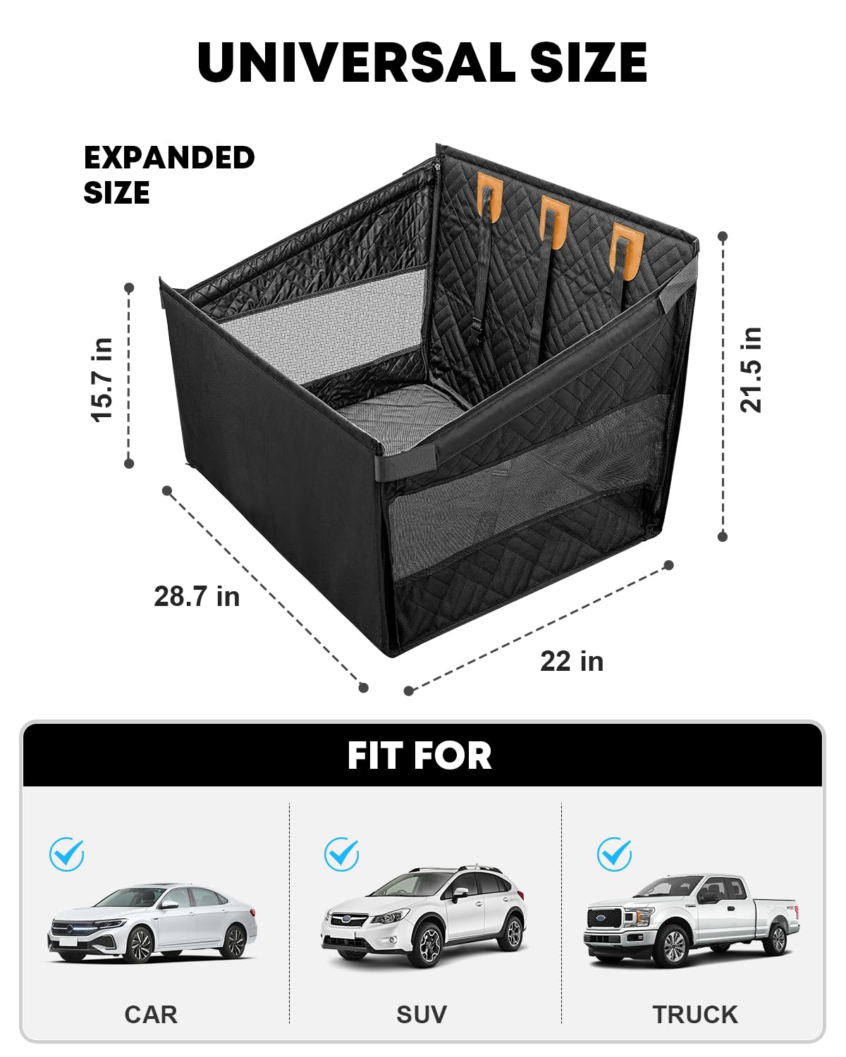 Kohree dimensiones 28.5x22x21.5 pulgadas permiten ajuste en coches y SUV.