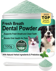Koite polvo dental para perros en envase, promueve higiene oral.
