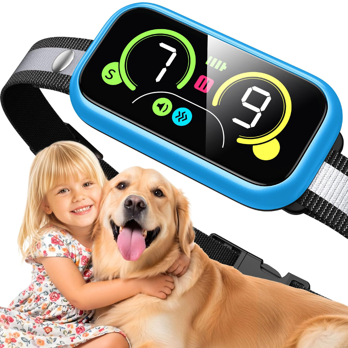 Kollgux Collar anti ladridos Pro, vista frontal, ayuda a reducir ladridos en entornos domésticos.