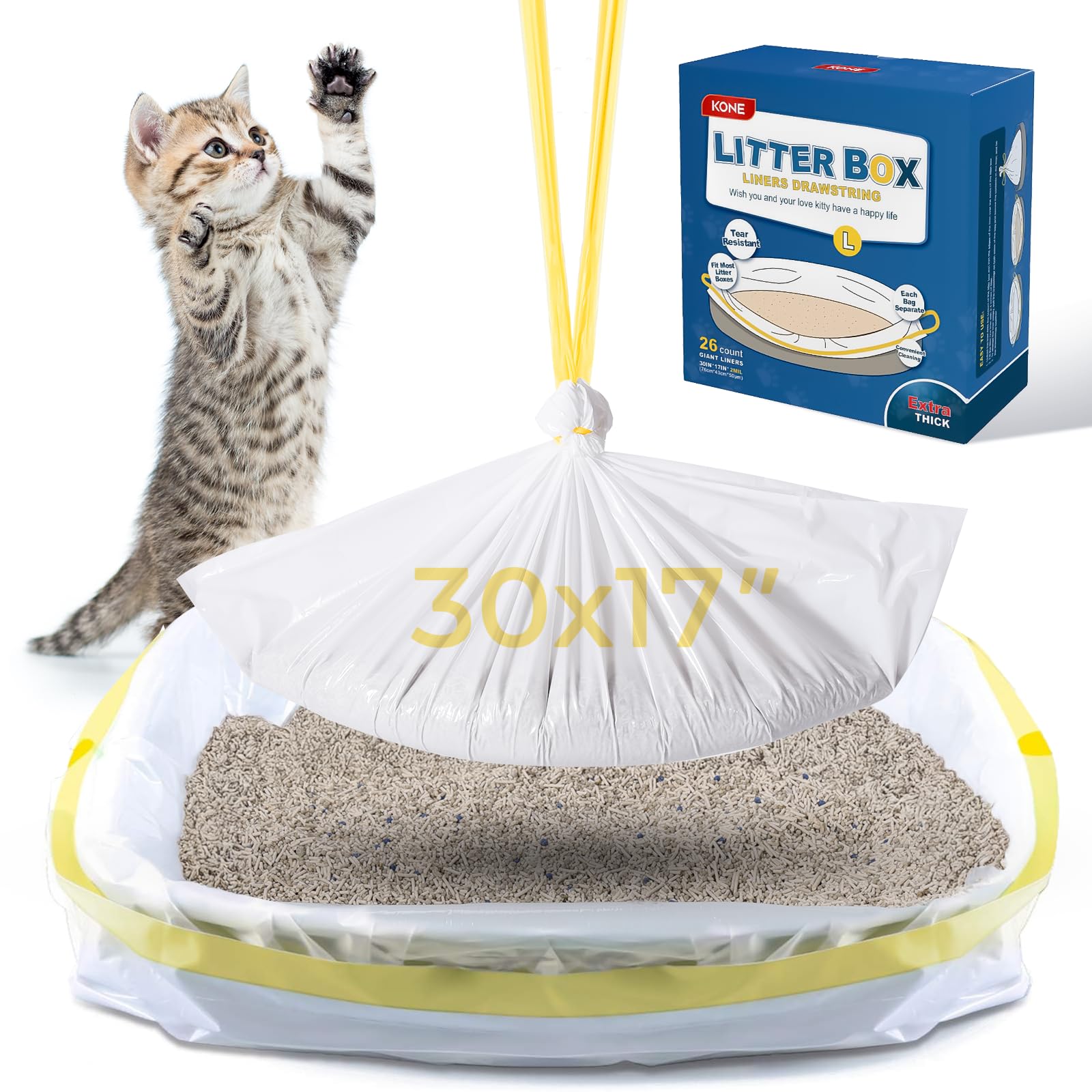 Bolsas para arenero de gato KONE con cordón grande evitan derrames