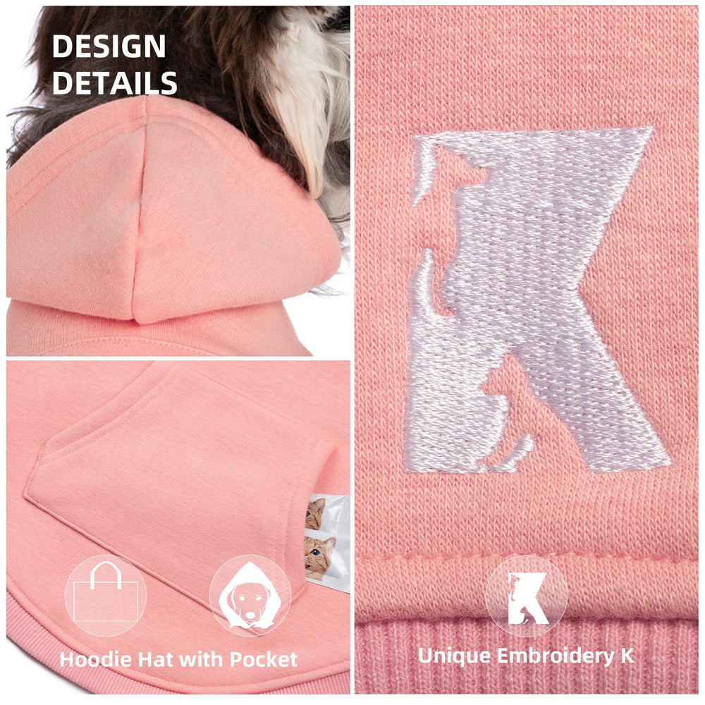 Koneseve sudadera-perro-capucha-rosa-bolsillo, bolsillo práctico para objetos pequeños.