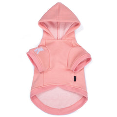 Koneseve sudadera-perro-capucha-rosa-bordado, detalle elegante para salidas con estilo.