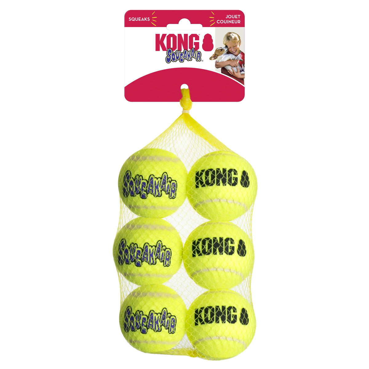 KONG Air Dog SqueakAir Balón tenis mediano 6-pack para juego interactivo seguro y duradero.