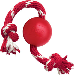 KONG Bola con cuerda para perros pequeños, visibilidad alta para juegos al aire libre.