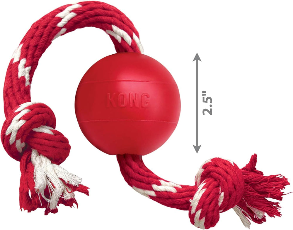 KONG Bola roja con cuerda, fácil de localizar en césped y agua.