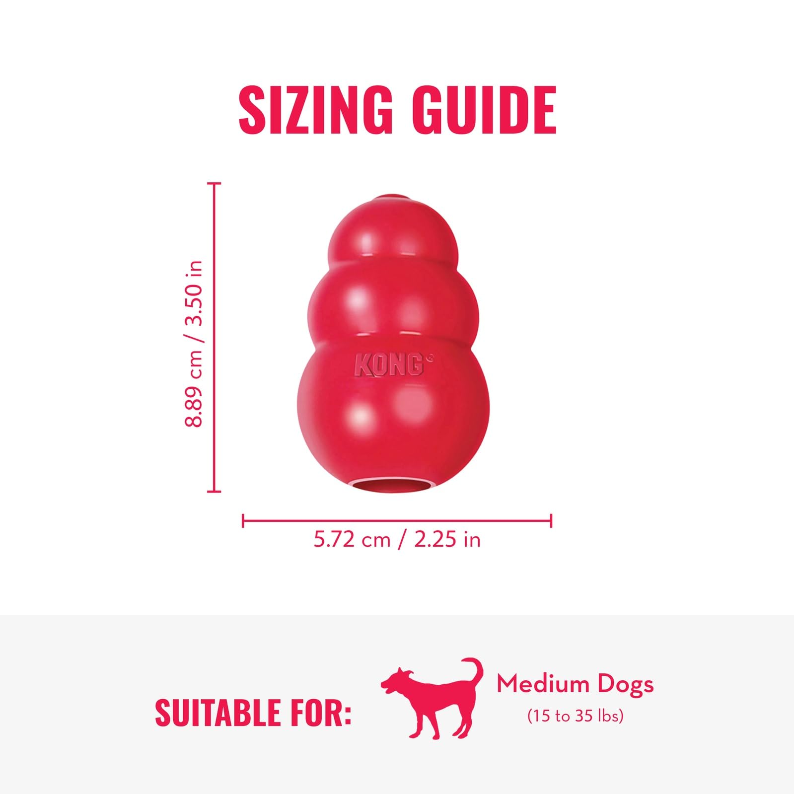 KONG Classic rojo relleno de trozos para mayor estimulación.