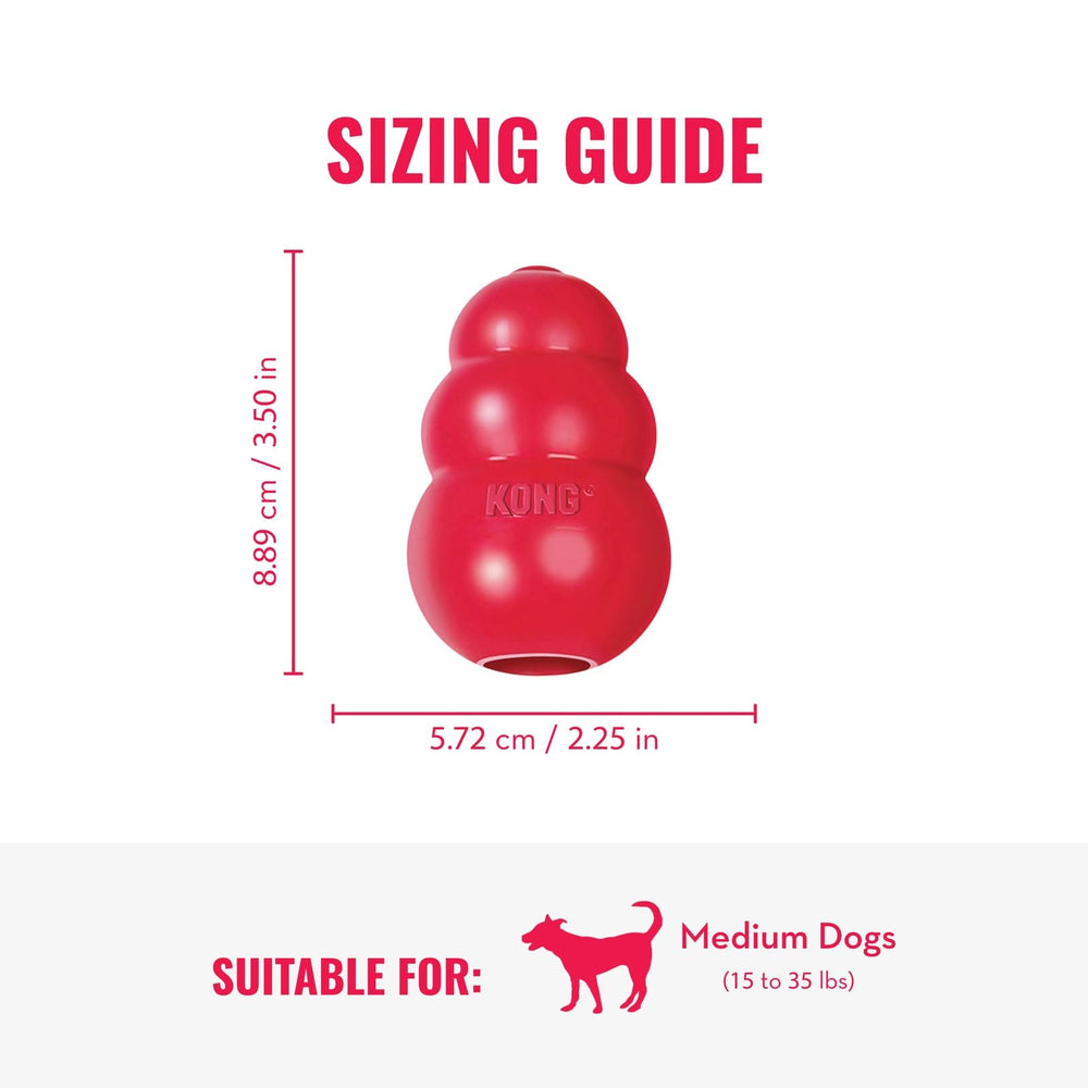 KONG Classic rojo relleno de trozos para mayor estimulación.