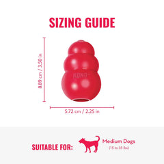 KONG Classic rojo relleno de trozos para mayor estimulación.