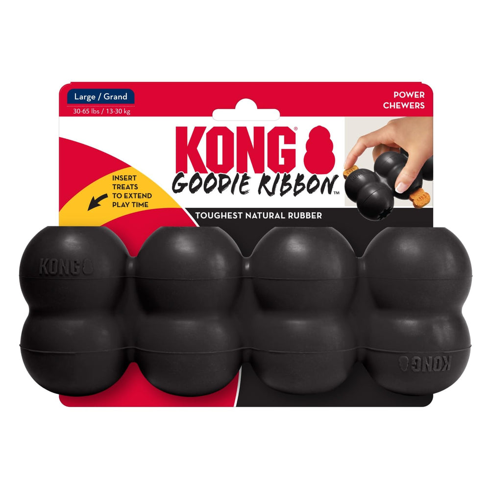 KONG Extreme Goodie Ribbon ofrece entretenimiento duradero para perros grandes durante el juego.