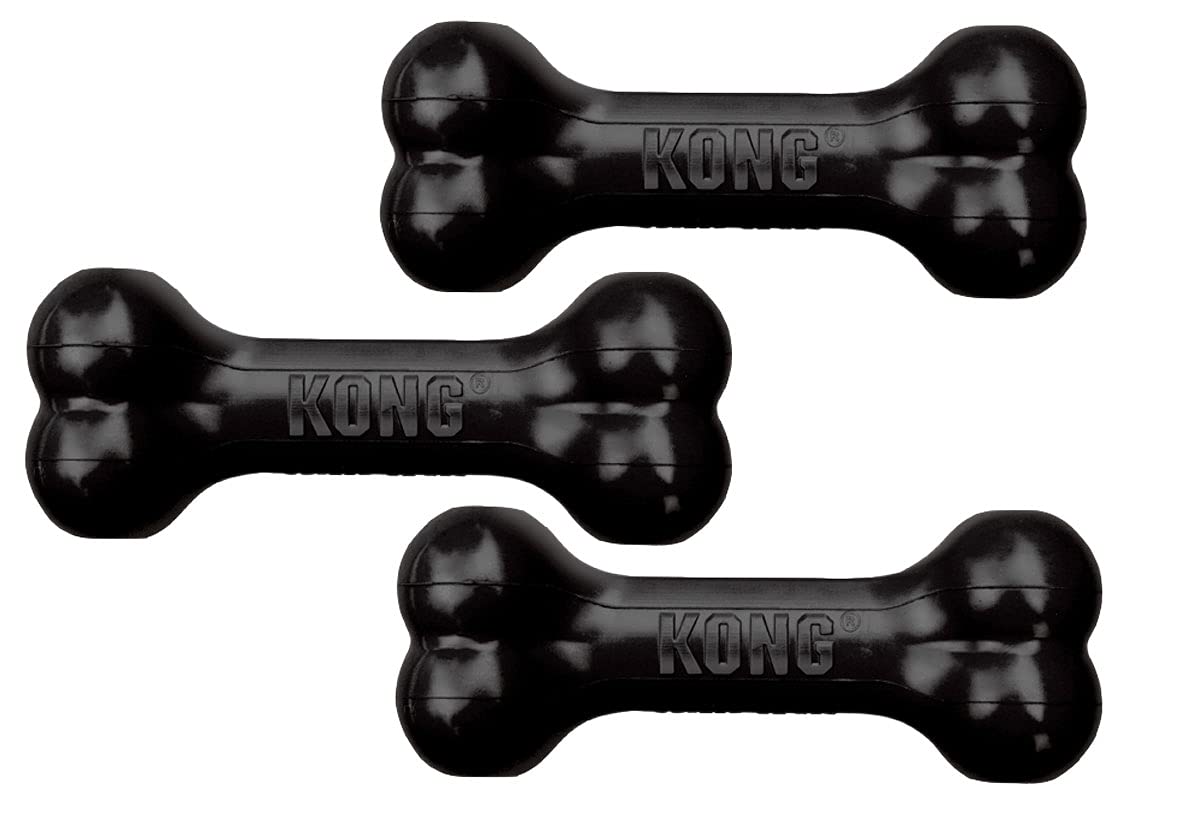 KONG Extreme Goodie Bone, hueso negro mediano, ideal para masticar y rellenar con premios.