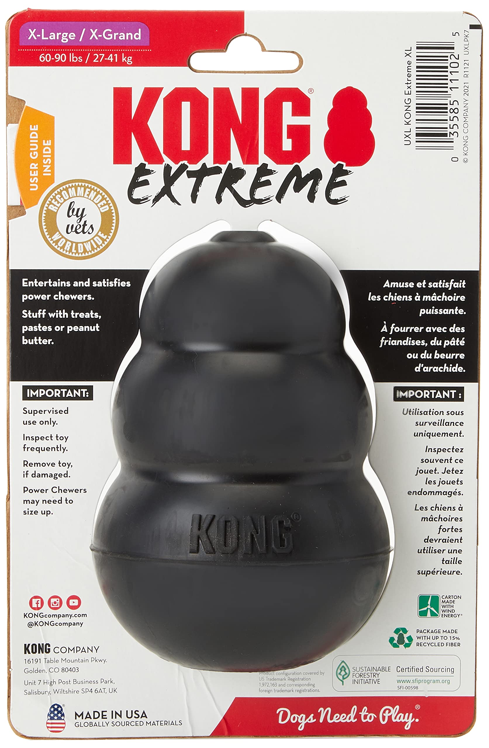 KONG Extremo talla extra grande 2-Pack con relleno de premios, fomenta juego interactivo y estimula el olfato.