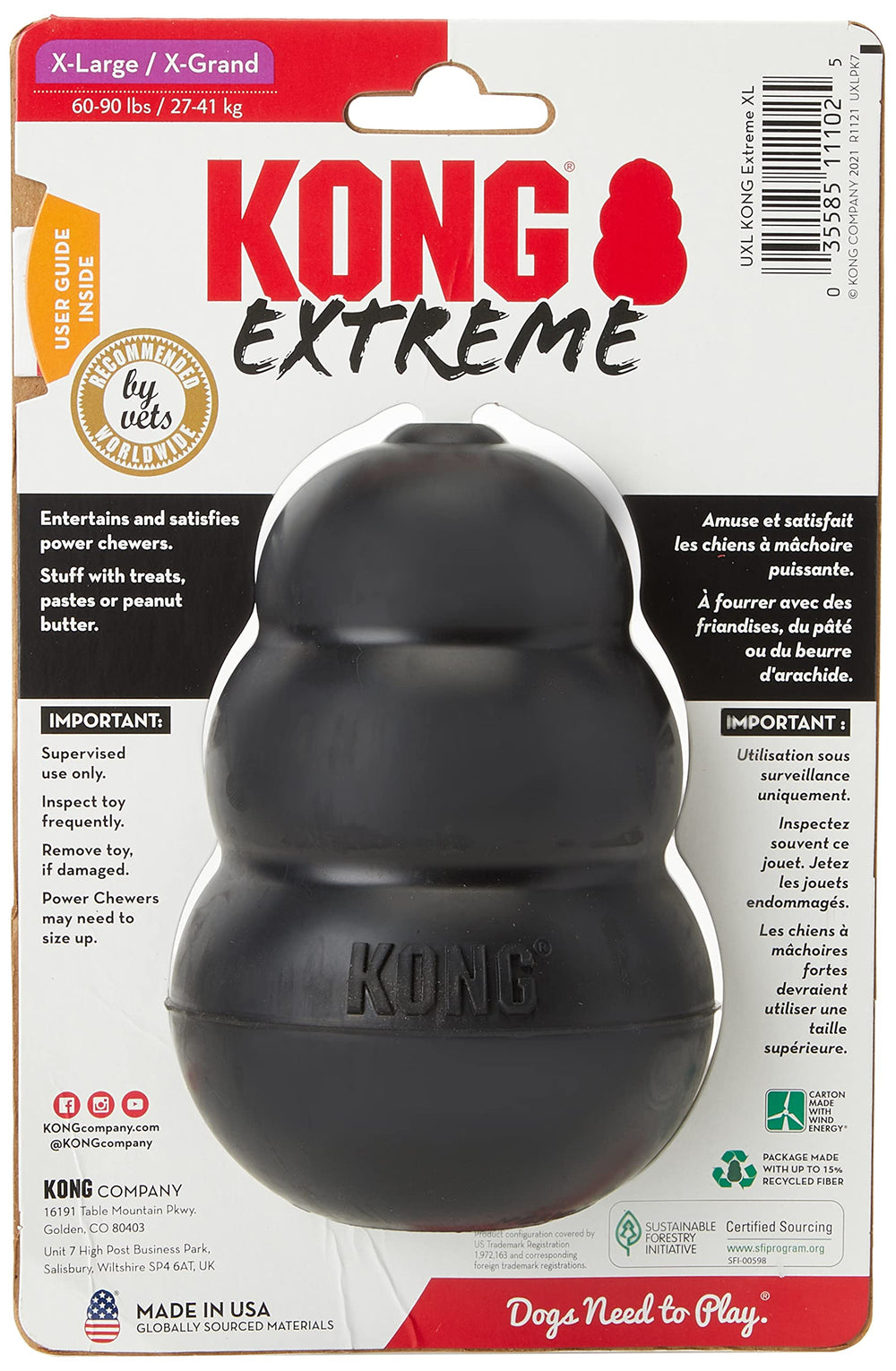 KONG Extremo talla extra grande 2-Pack con relleno de premios, fomenta juego interactivo y estimula el olfato.