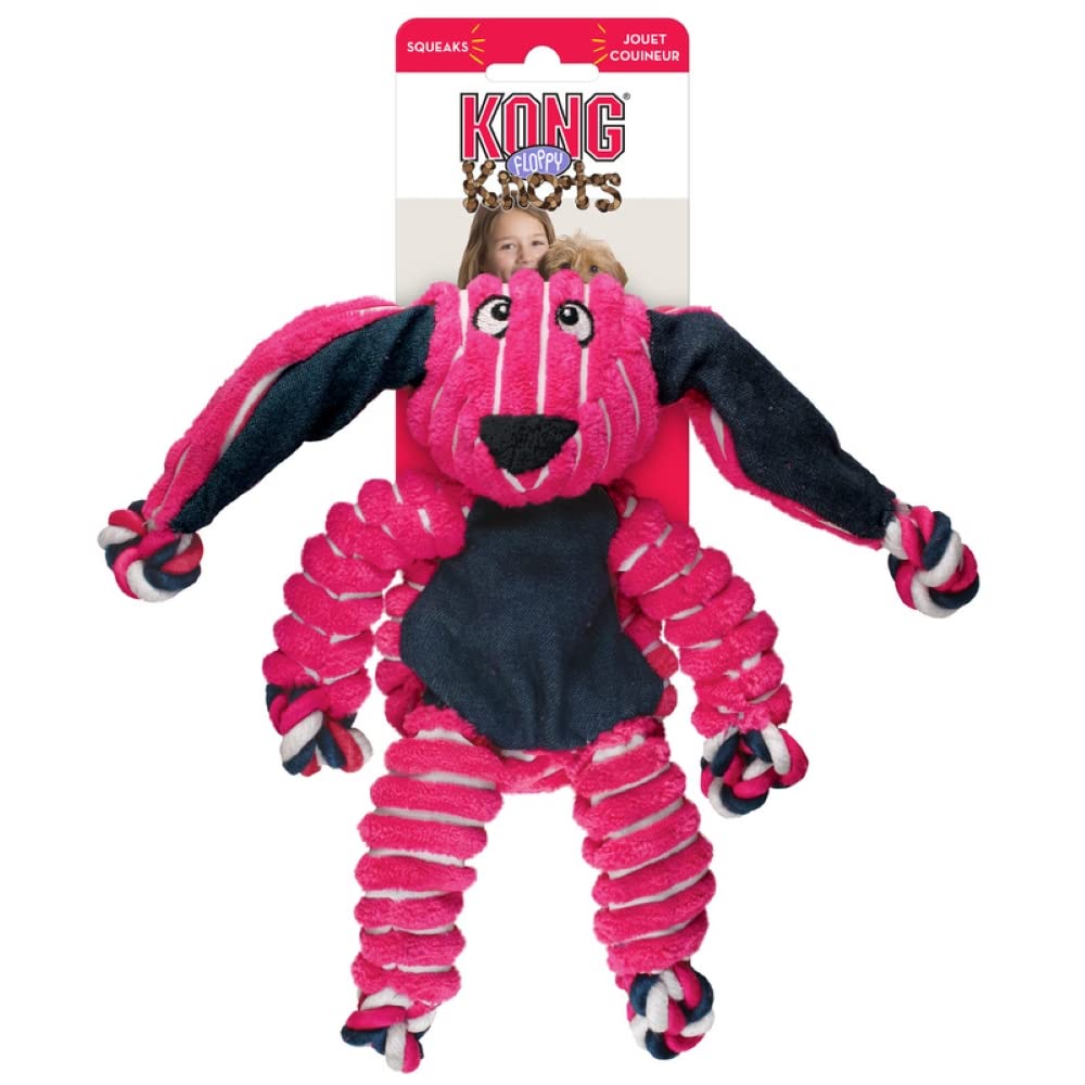 KONG Floppy Knots, juguete con sonajero interno, favorece juego interactivo.