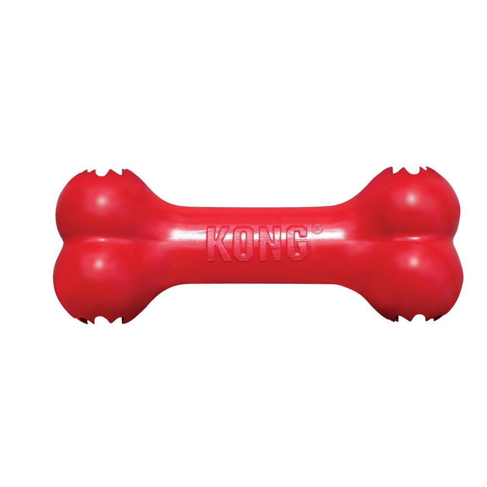 KONG Goodie Bone, juguete rojo para perros medianos, fomenta masticación segura.