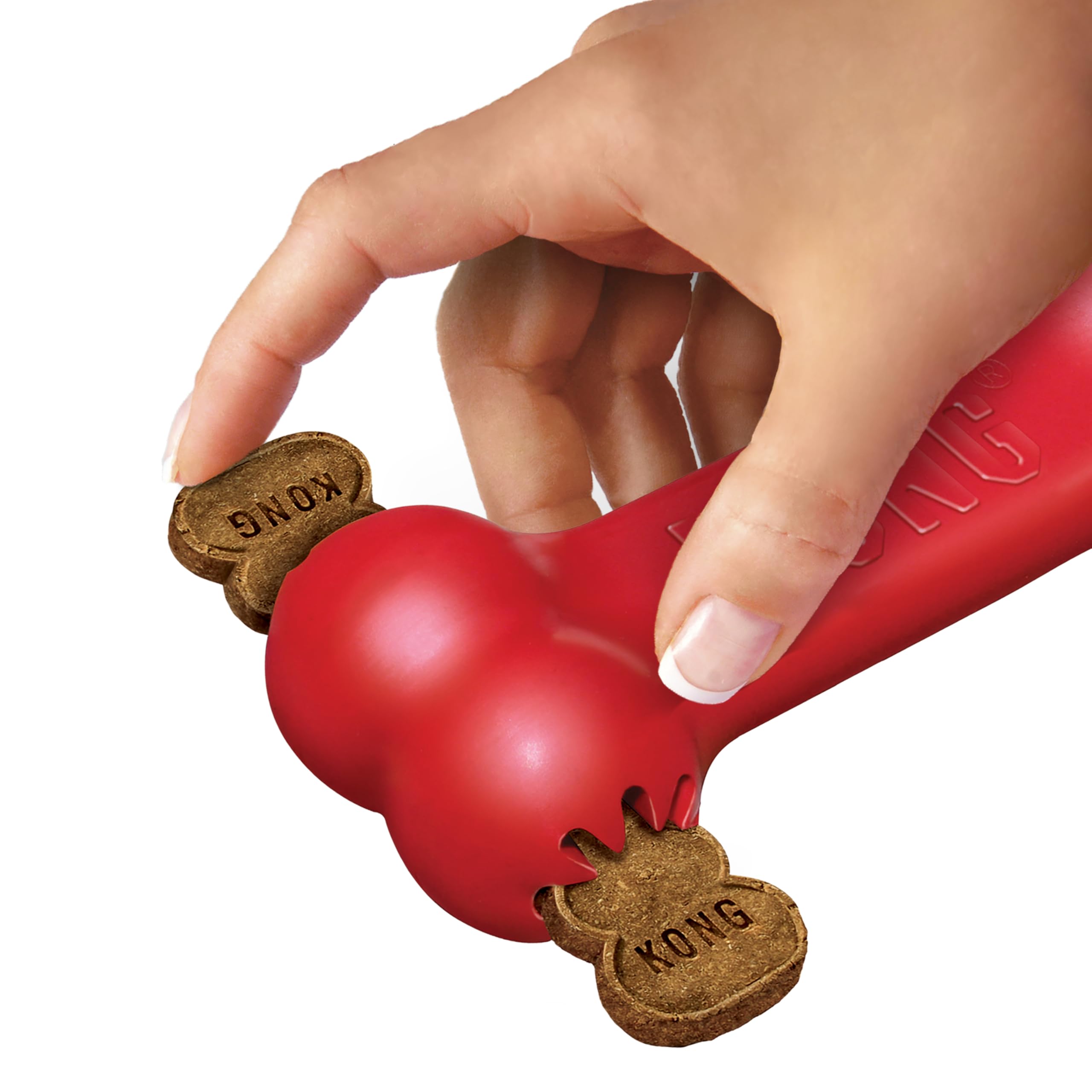 KONG Goodie Bone, hueco para golosinas que incentiva la manipulación.
