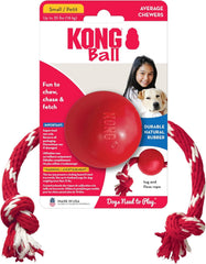 KONG Juguete de bola con cuerda, ideal para lanzar y buscar.