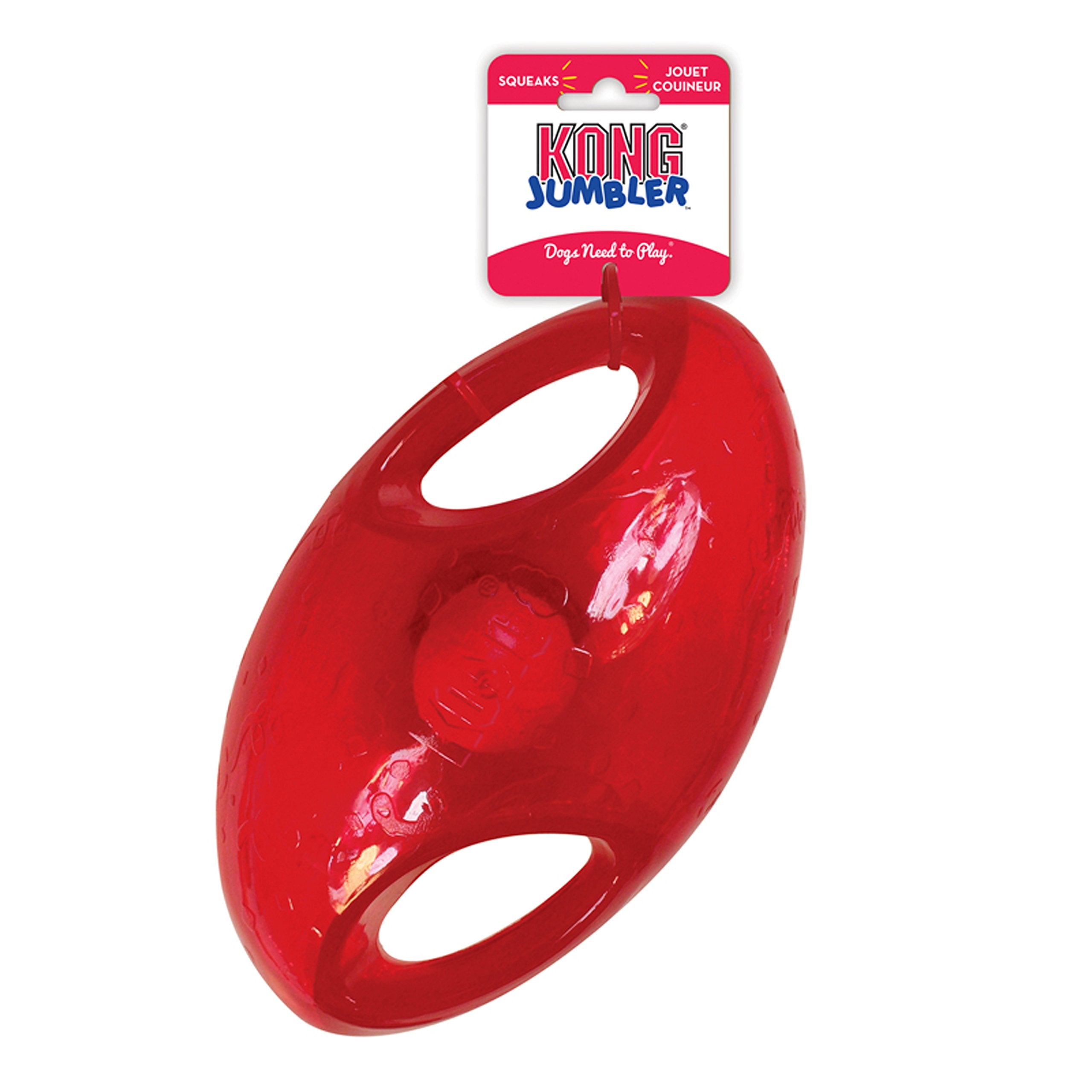 KONG Jumbler Mangos Ergonomicos, asas fáciles de agarrar para recoger durante el juego.