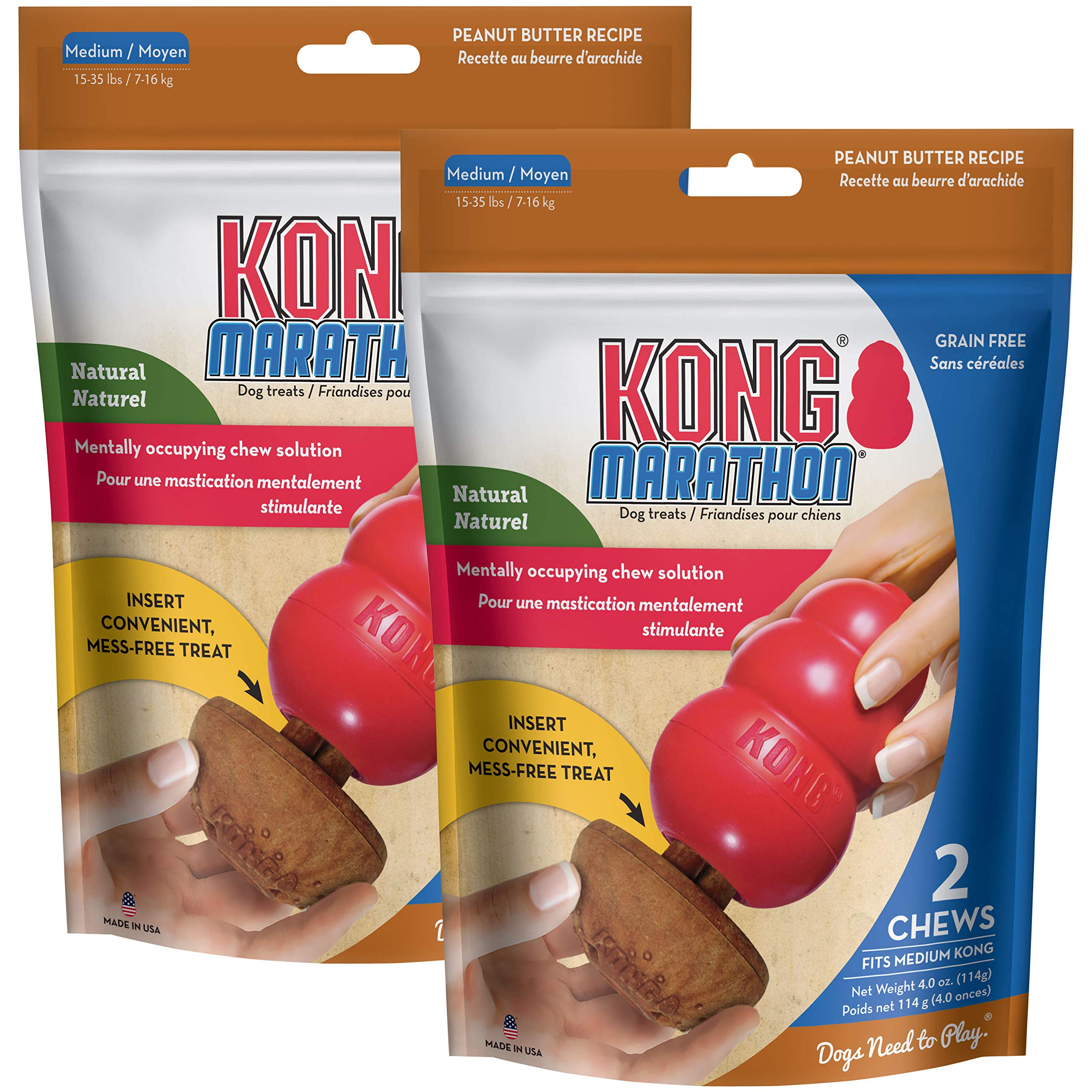 KONG Marathon: paquete de dos unidades para perros medianos, ideal para entrenamiento.