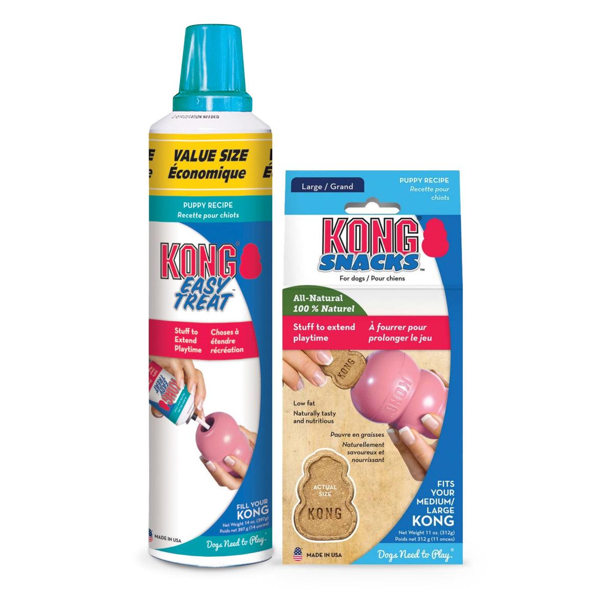 KONG Premios fáciles 14oz para cachorro con boquilla para rellenar sin ensuciar.