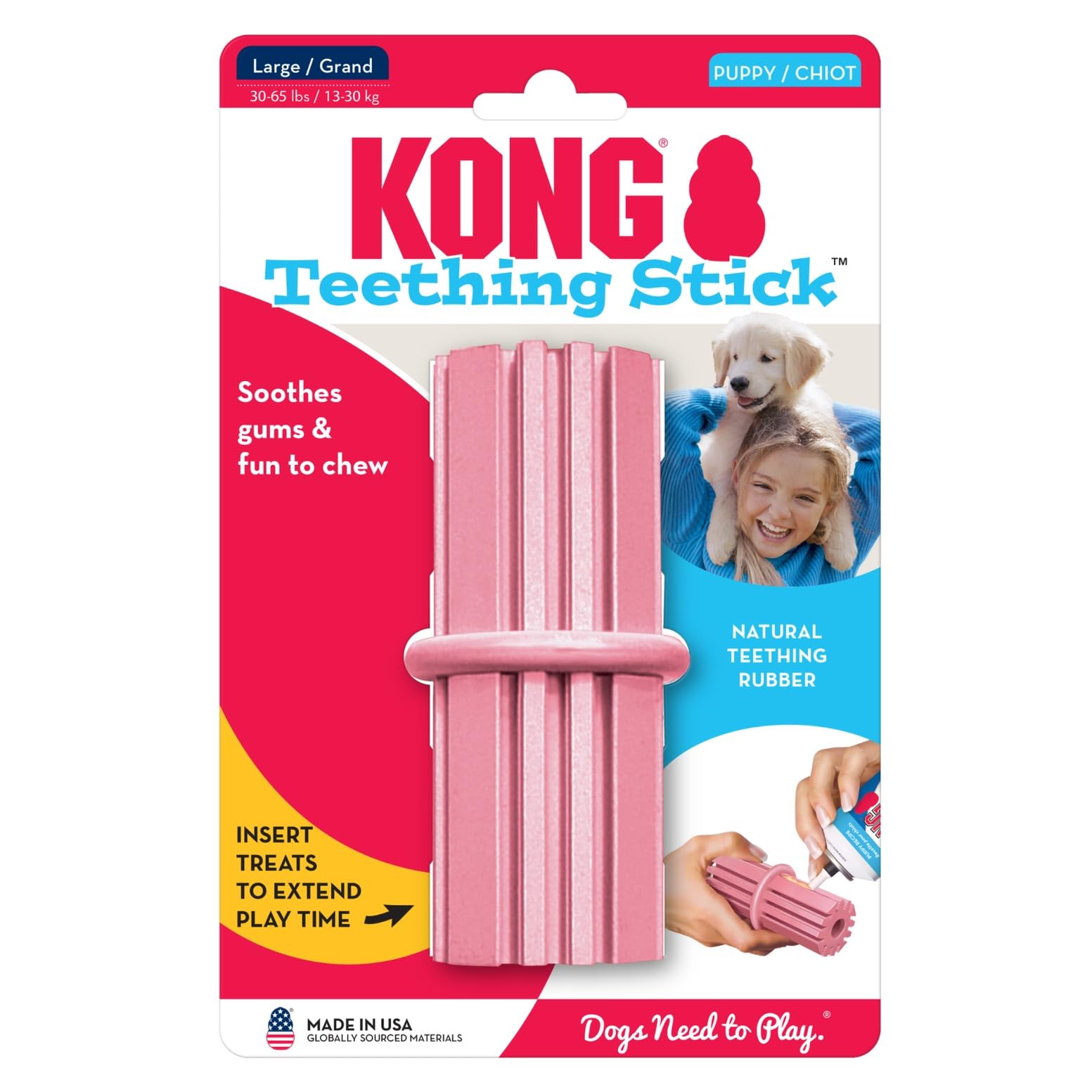 KONG Puppy Teething Stick uso seguro con supervisión recomendado.