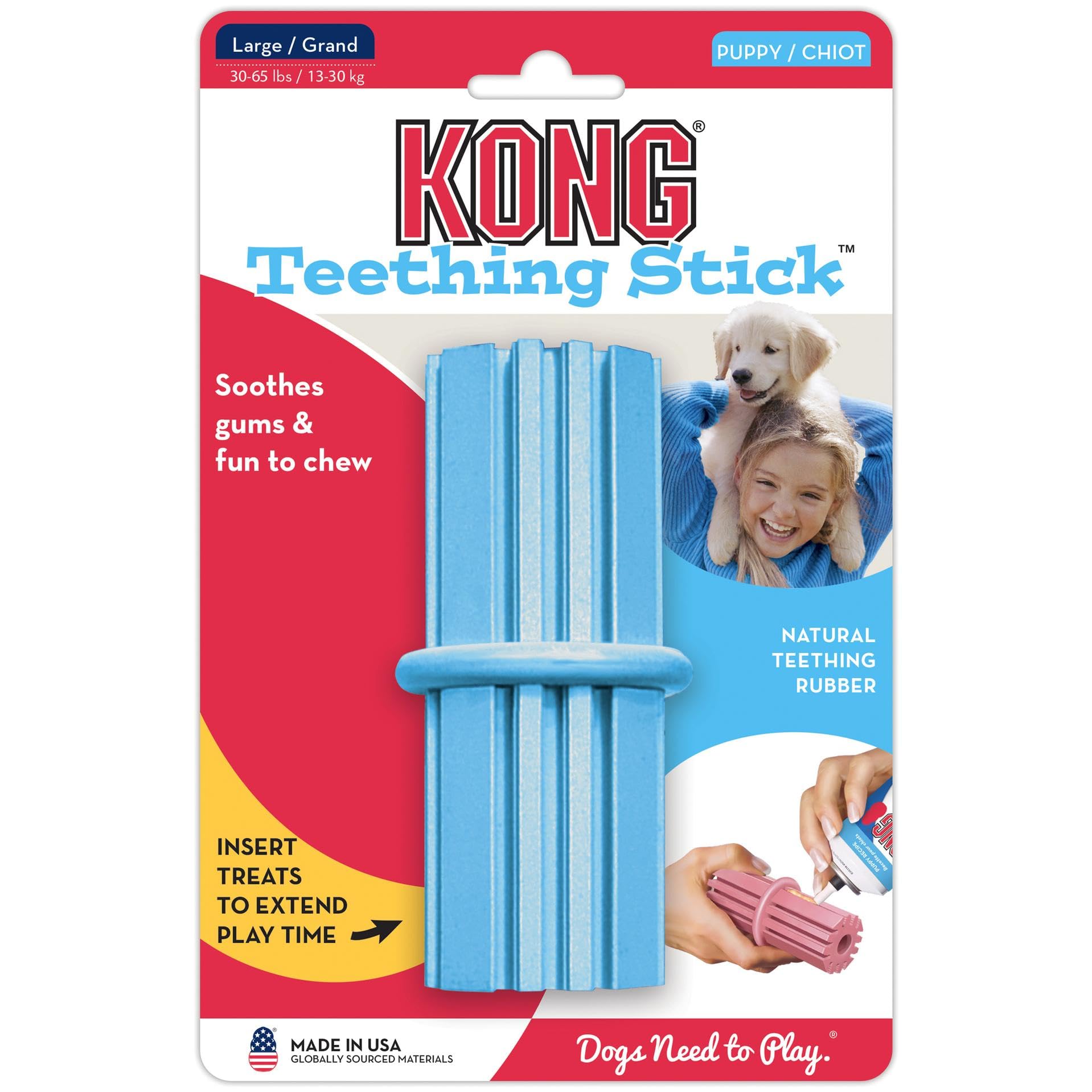 KONG Puppy Teething Stick pensado para uso prolongado en aprendizaje.