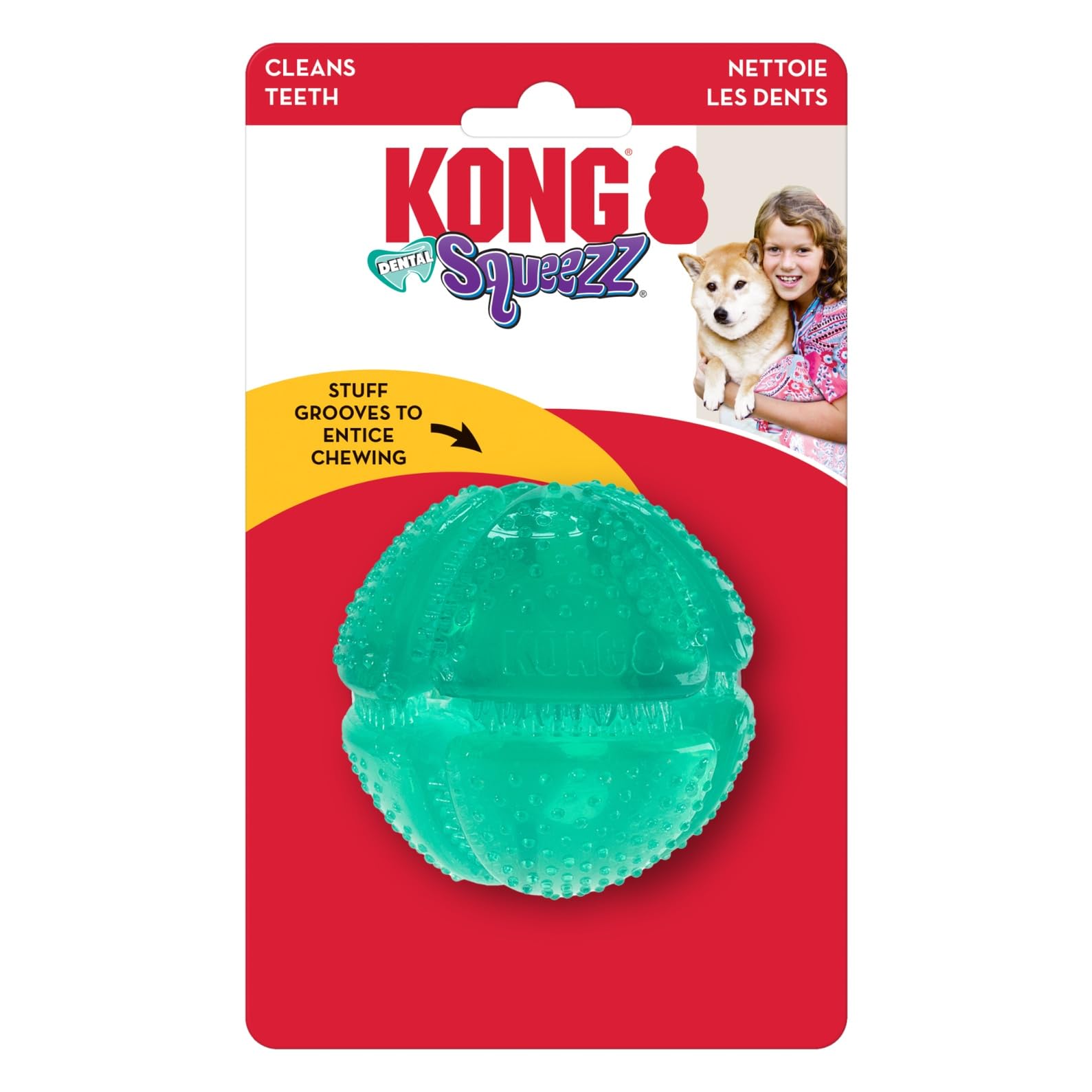 KONG Squeezz bola dental, juego interactivo para distracciones durante el entrenamiento.