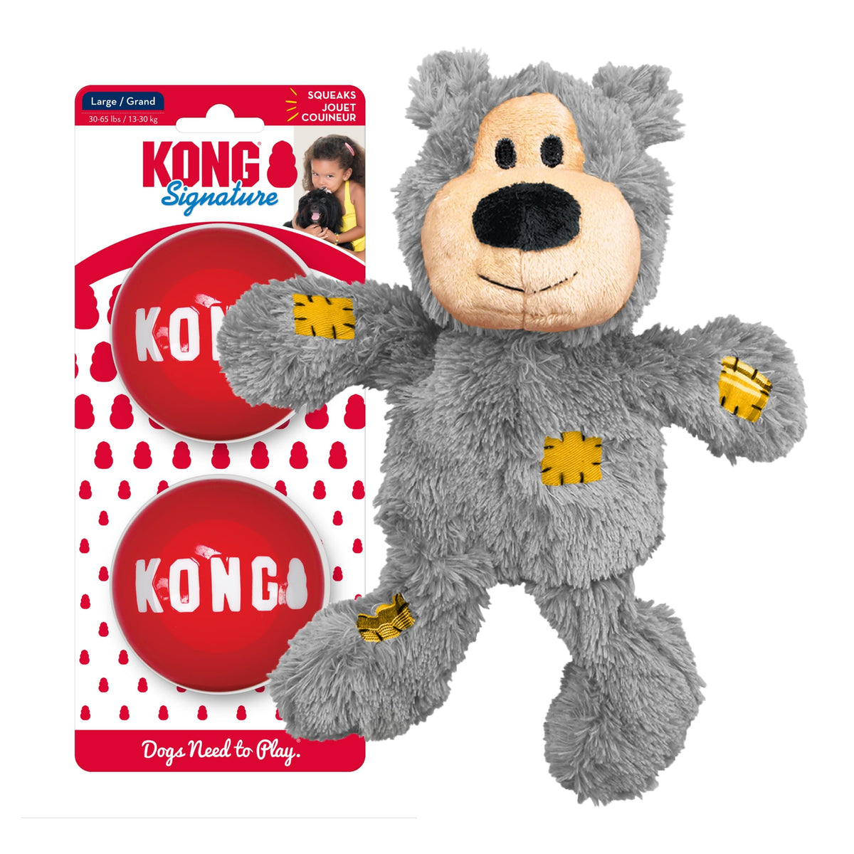 KONG Wild Knots Bear frente: peluche suave con estructura resistente para perros grandes.
