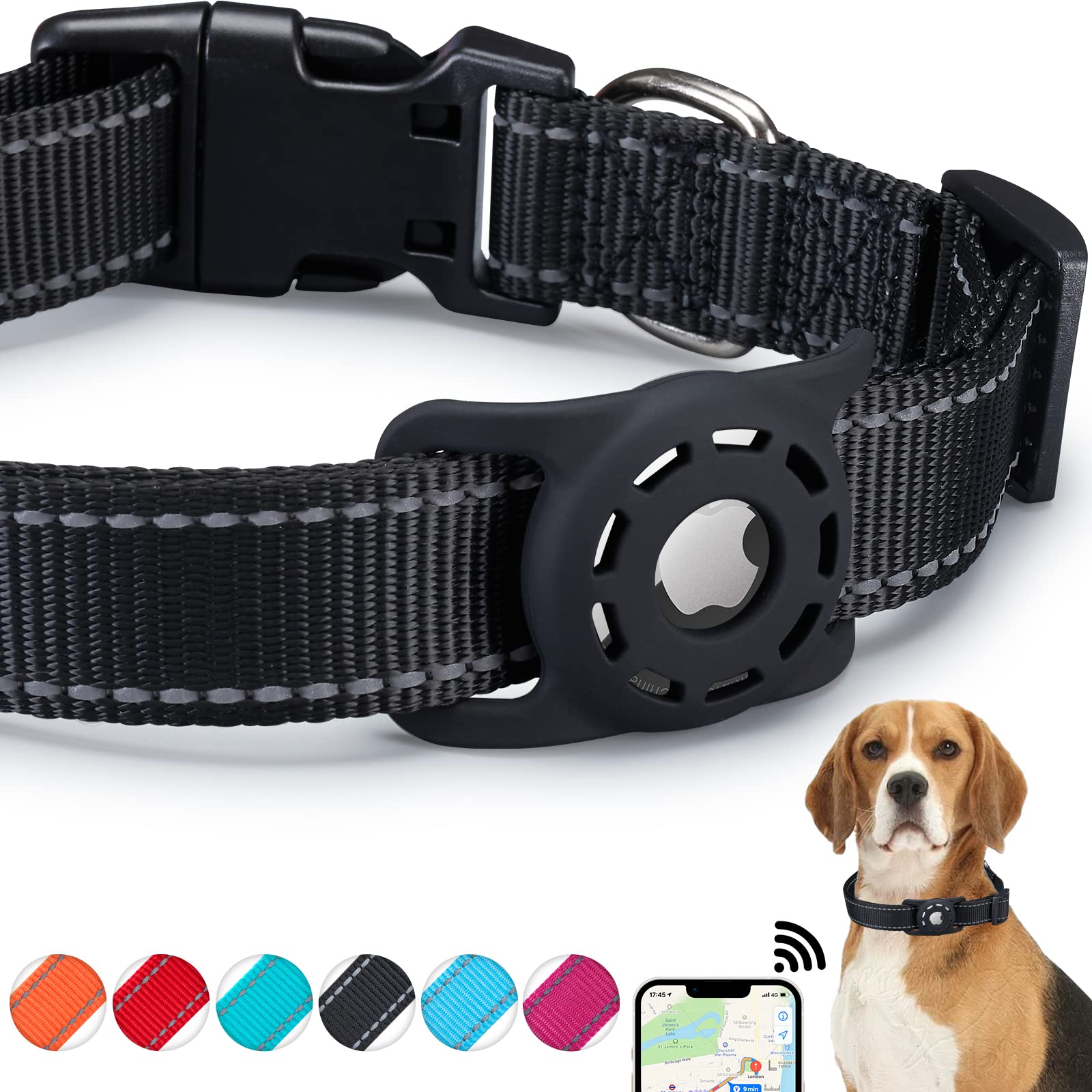 Konity collar reflectante con AirTag: caso de silicona para seguridad y visibilidad nocturna.