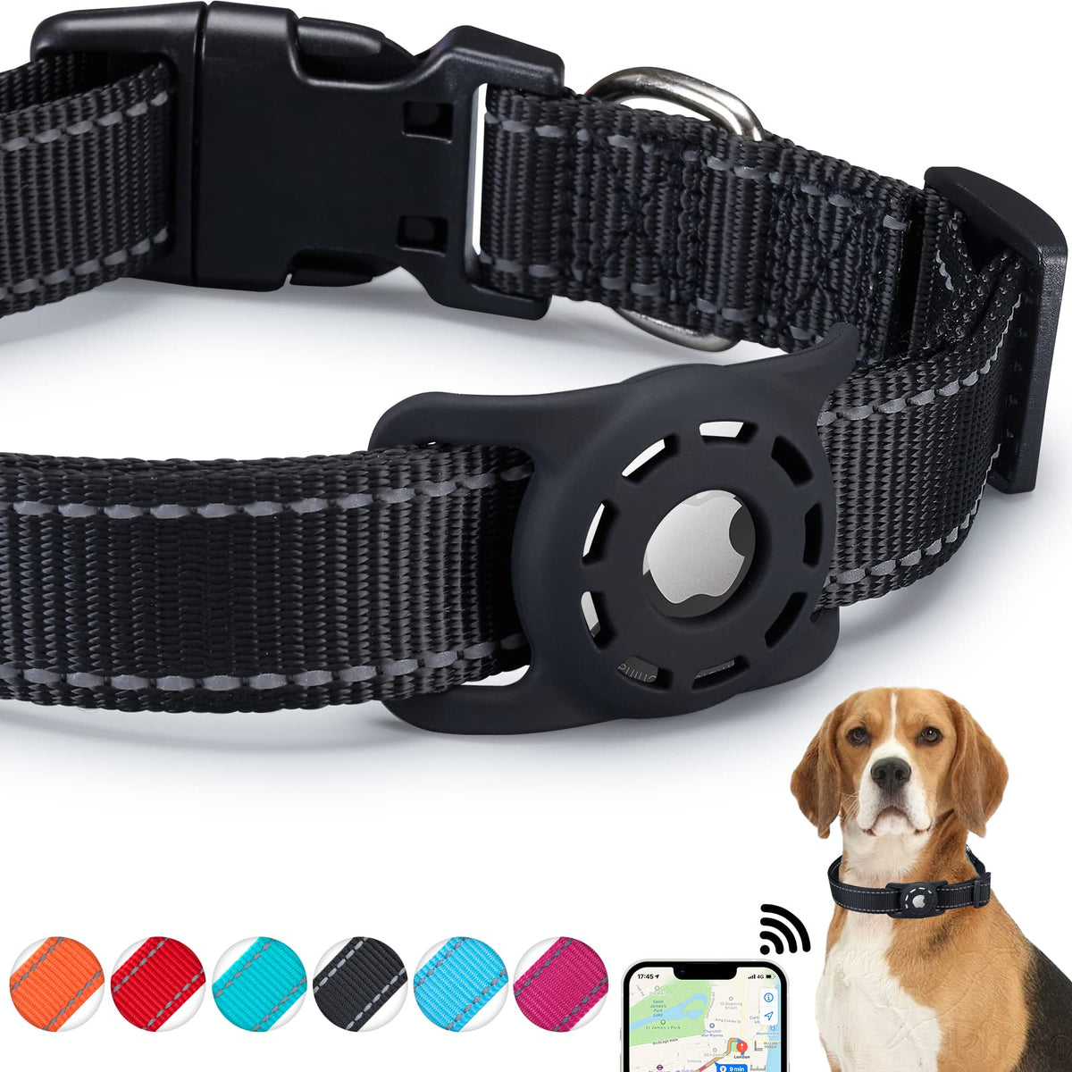 Konity collar reflectante con AirTag: caso de silicona para seguridad y visibilidad nocturna.