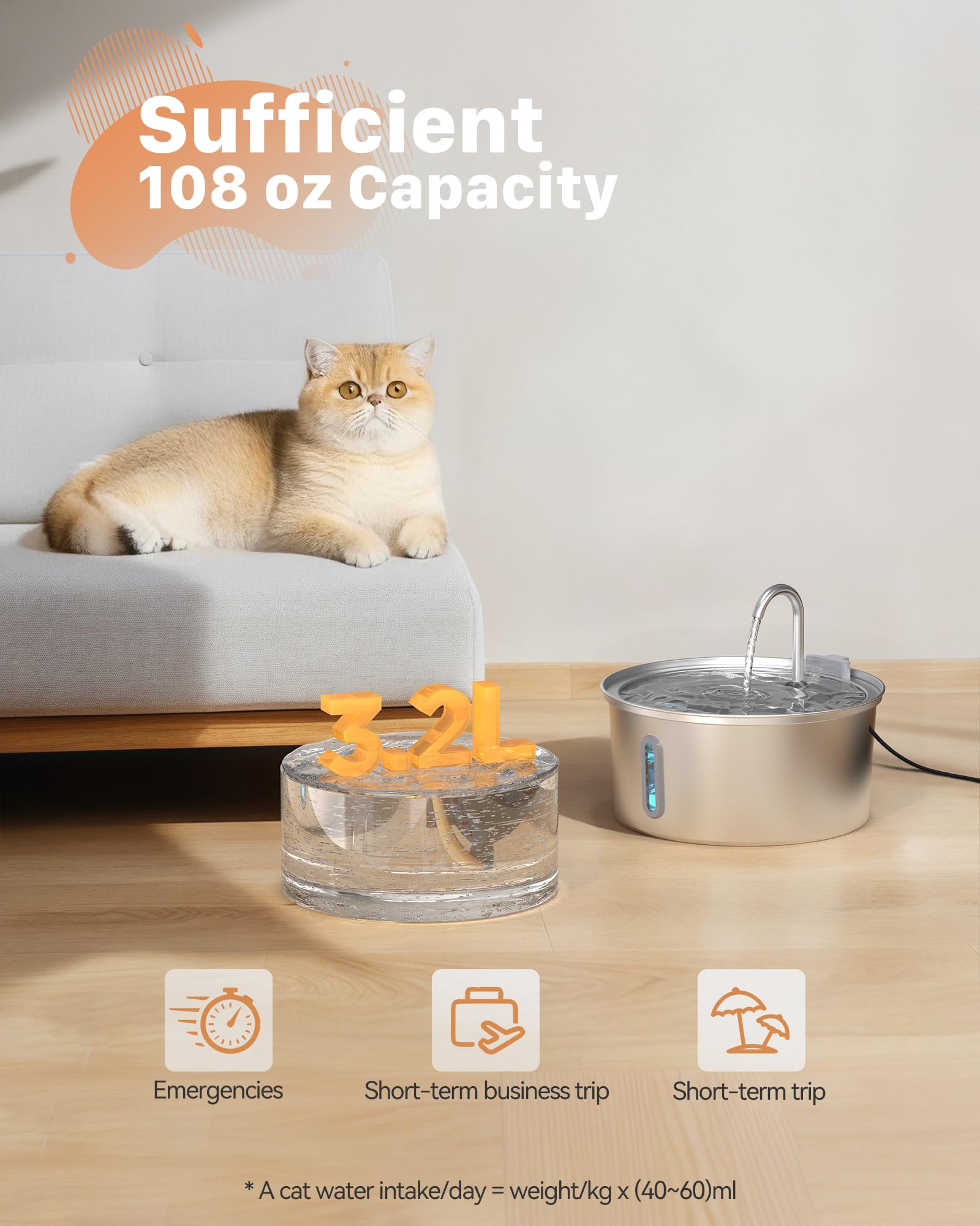 KOOGMOON tanque de acero inoxidable, fácil limpieza y seguridad alimentaria para gatos