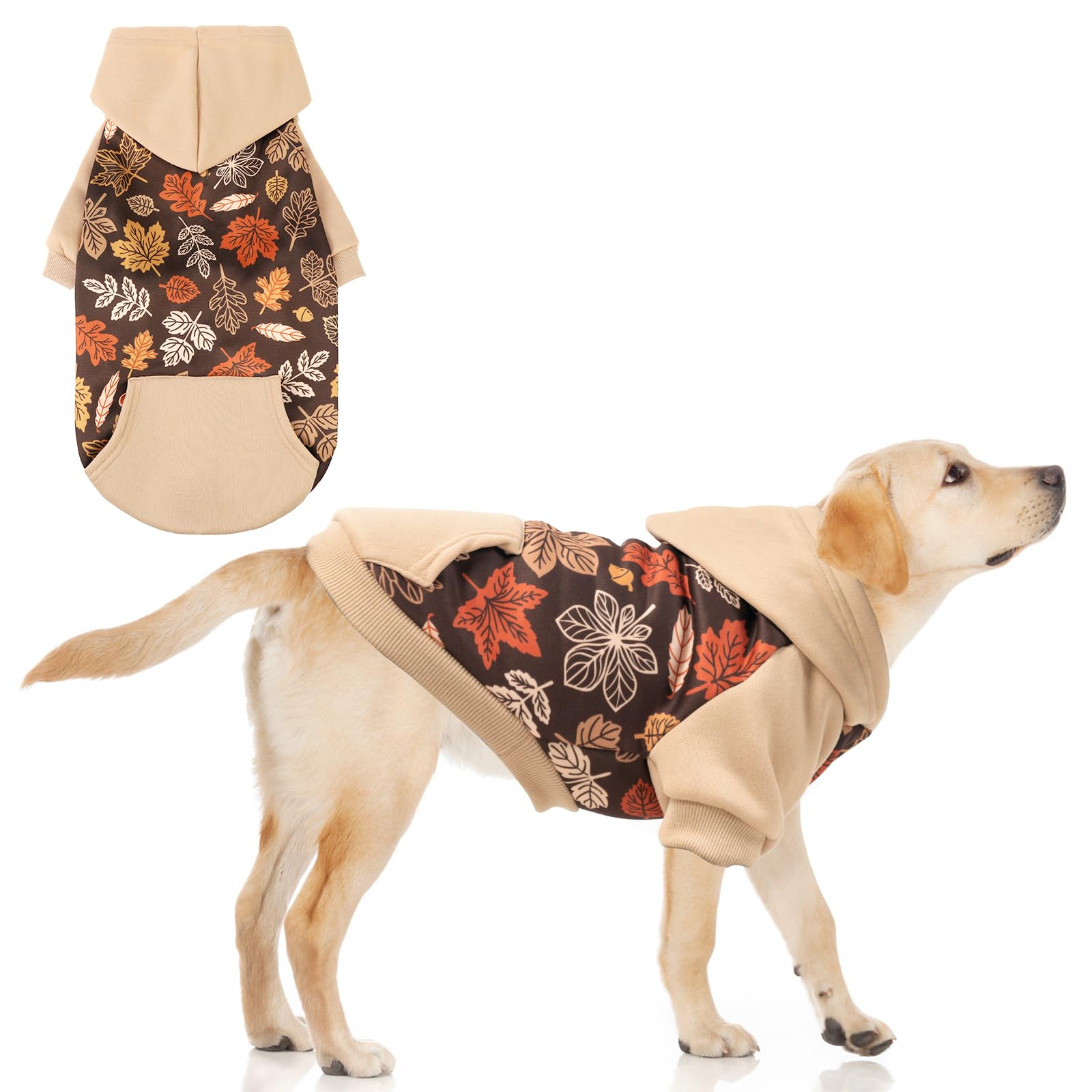KOOLTAIL abrigo para perro con hojas de arce otoñales, ideal para paseos confortables.