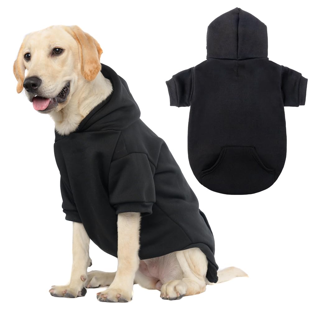 KOOLTAIL básico suéter para perro con agujero para correa y bolsillo negro, ideal para paseos.