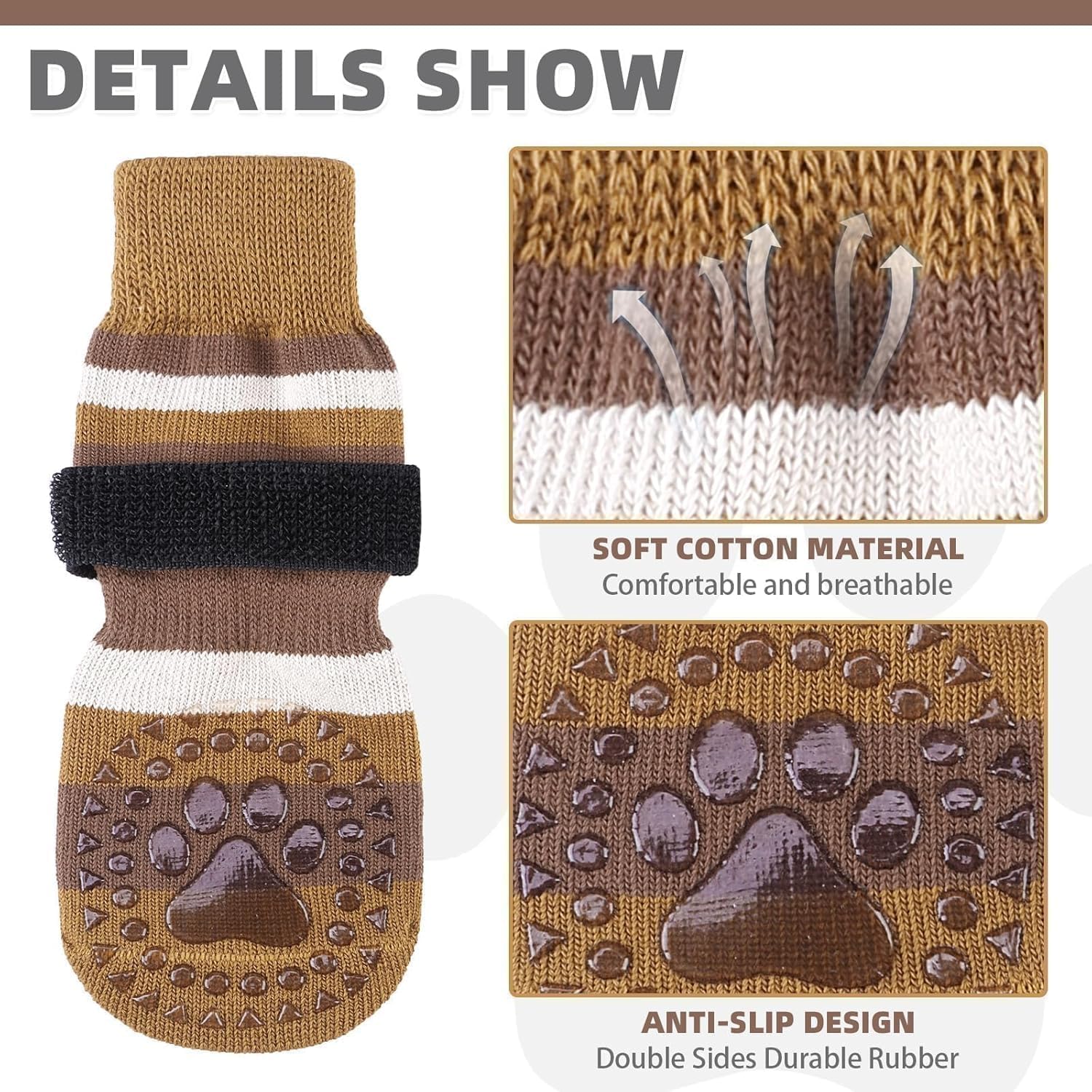 KOOLTAIL calcetines antideslizantes para perro, rayas, diseño único y evita resbalones.