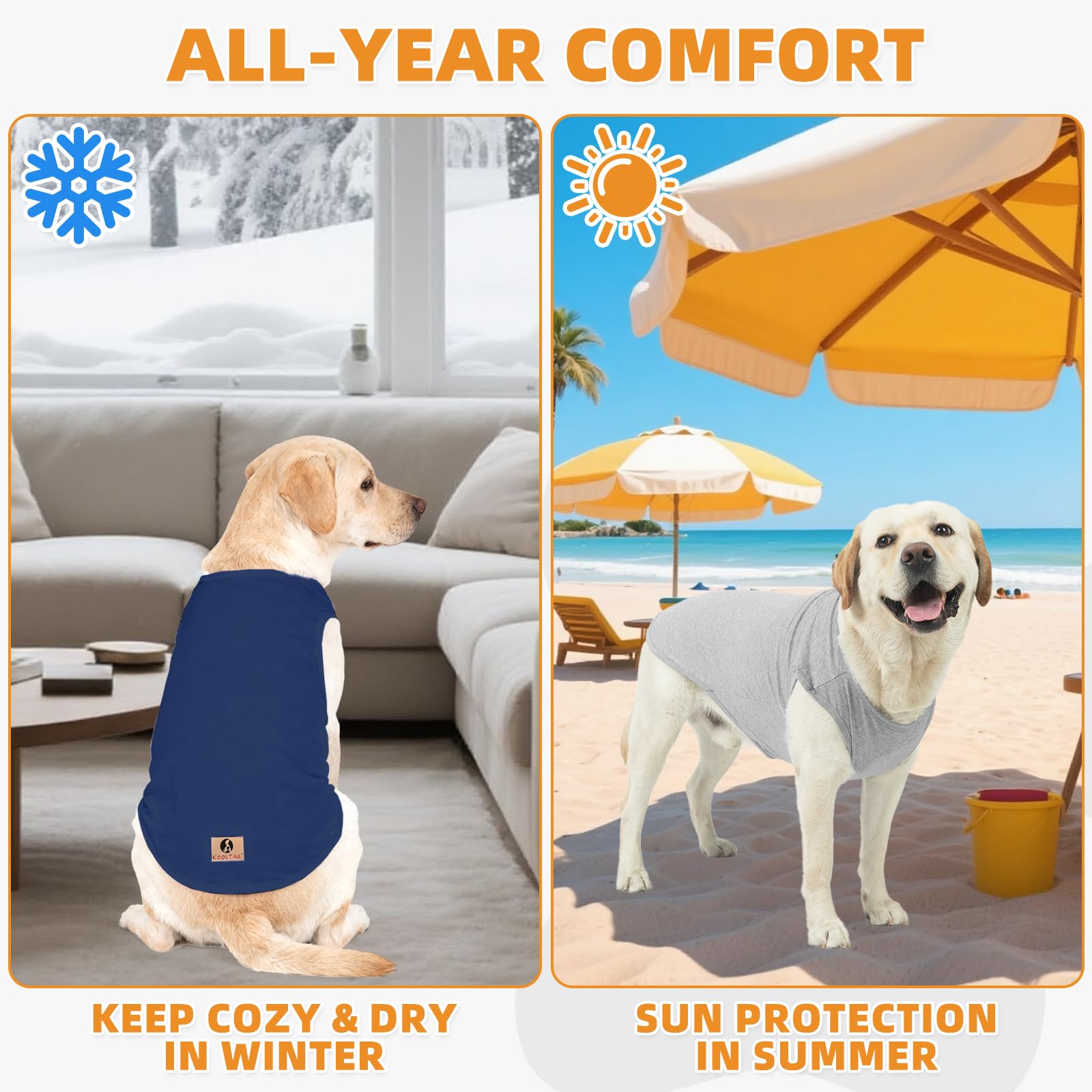 KOOLTAIL costuras duraderas en camiseta para perro grande azul gris