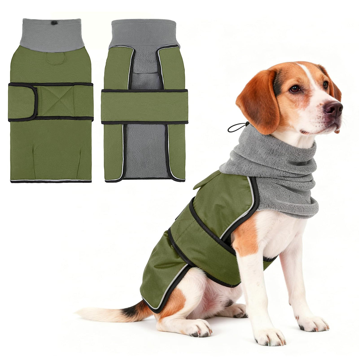 Kooltail vista frontal de la capa para perro, ajuste cómodo.