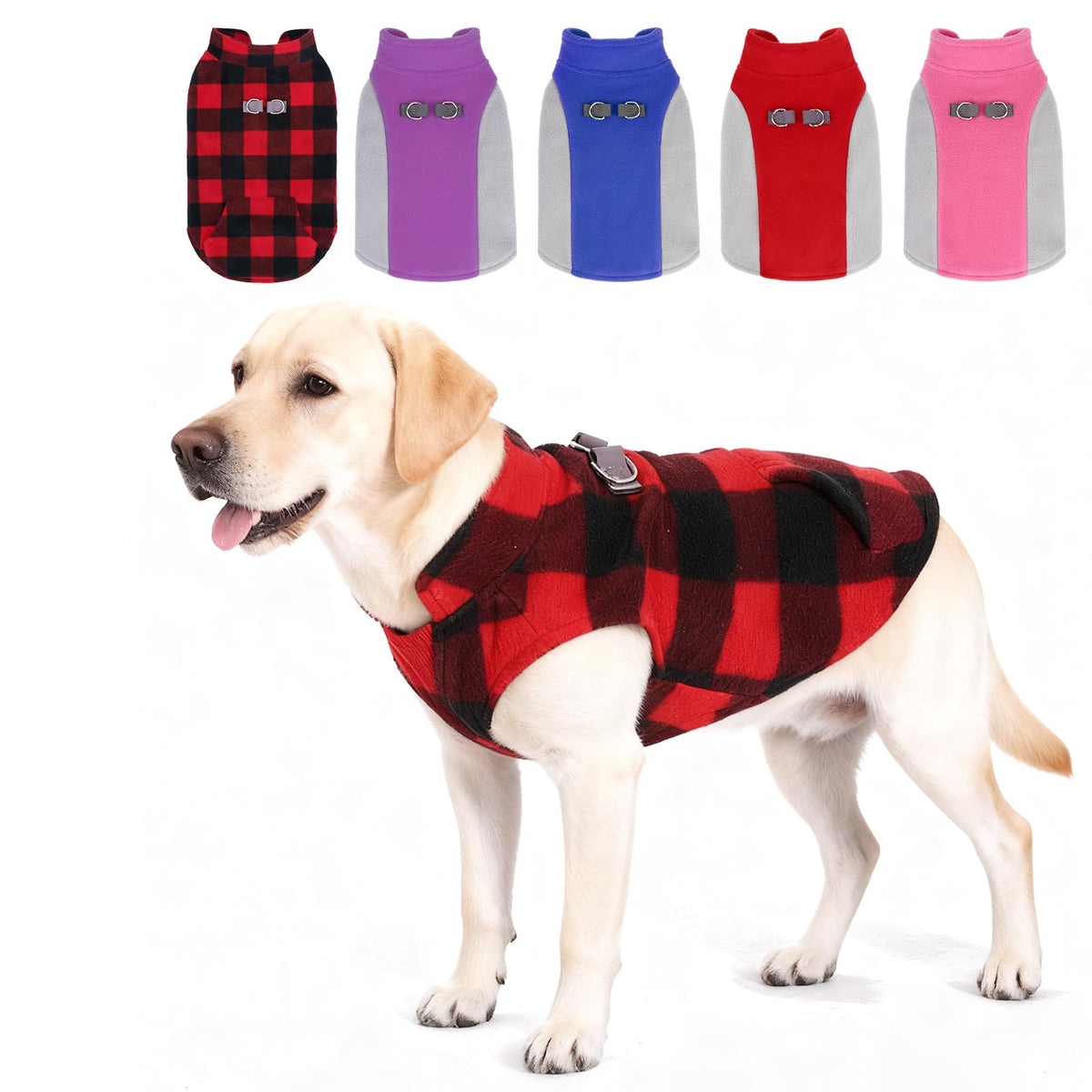 KOOLTAIL chaleco para perros, vista frontal del forro polar rojo a cuadros