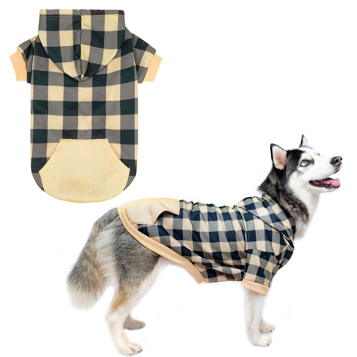 KOOLTAIL chaqueta para perro con cuadros y gorro, cálida para paseos en frío