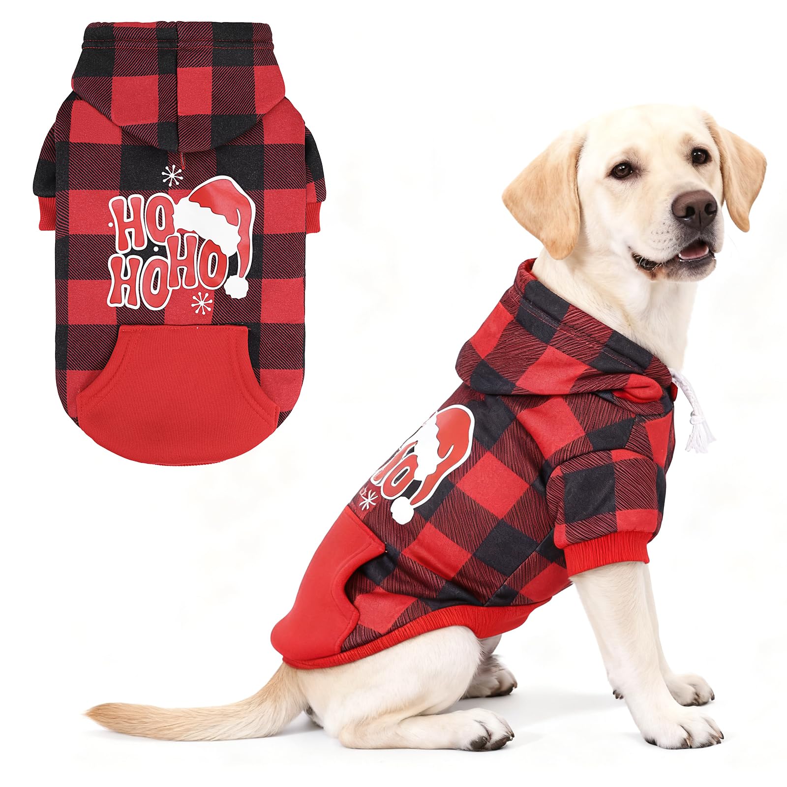 KOOLTAIL abrigo navideño para perros en rojo con cuadros, ideal para paseos festivos.