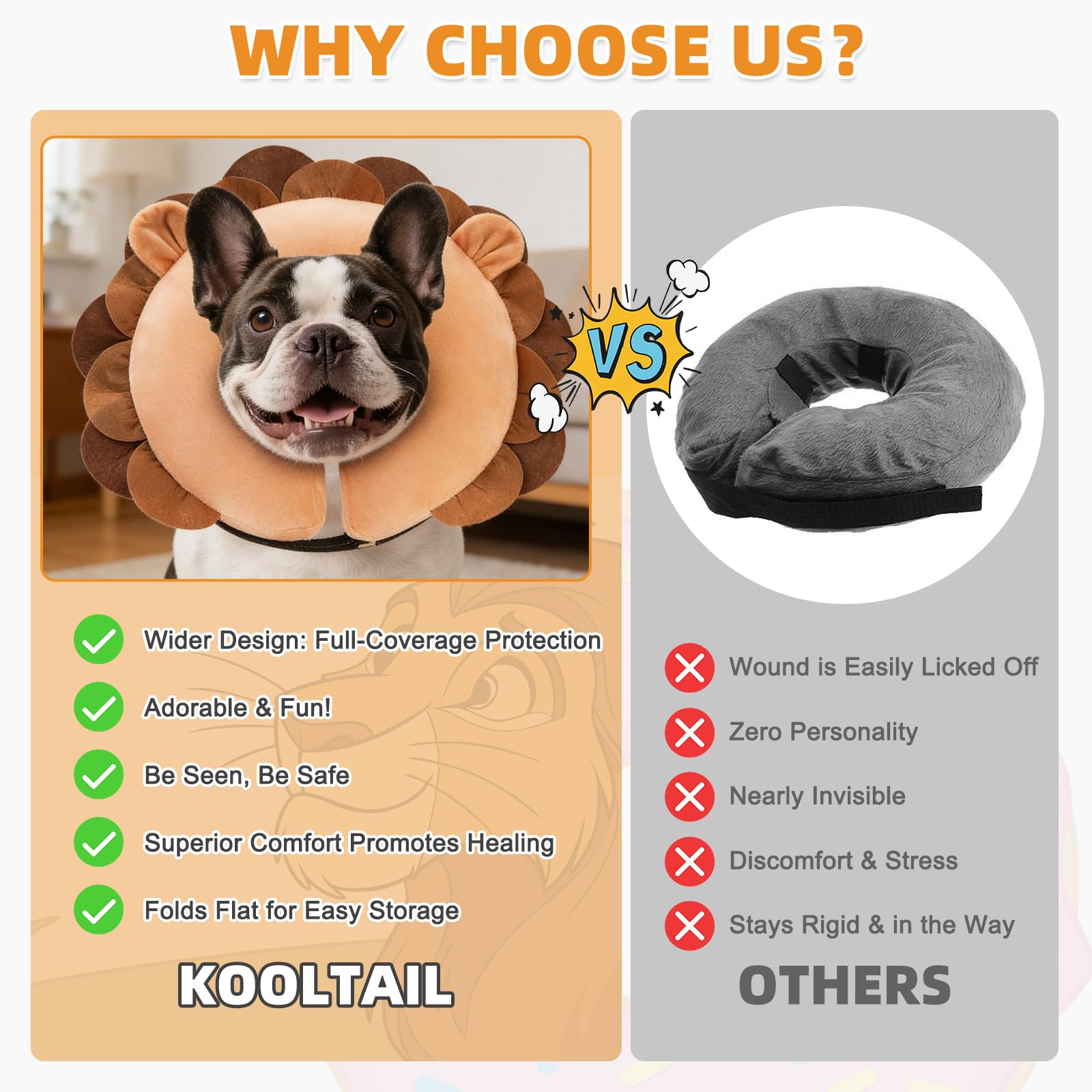 KOOLTAIL diseño león para un aspecto tierno durante la recuperación.