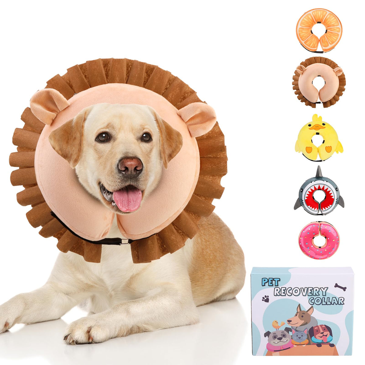 KOOLTAIL cono inflable XL para perros con diseño león, protección suave para la recuperación