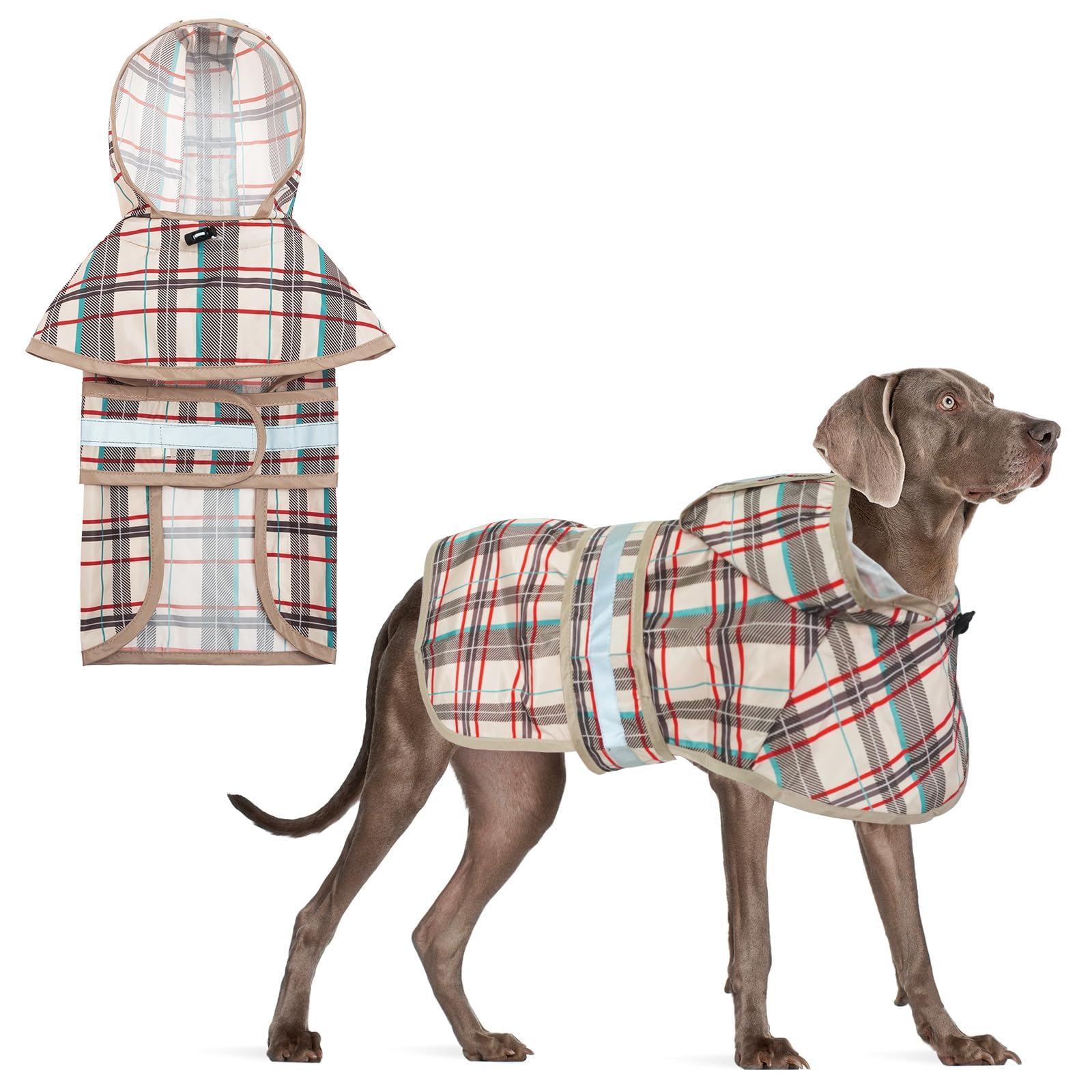 KOOLTAIL impermeable para perros con capucha ajustable, protección contra lluvia para paseos