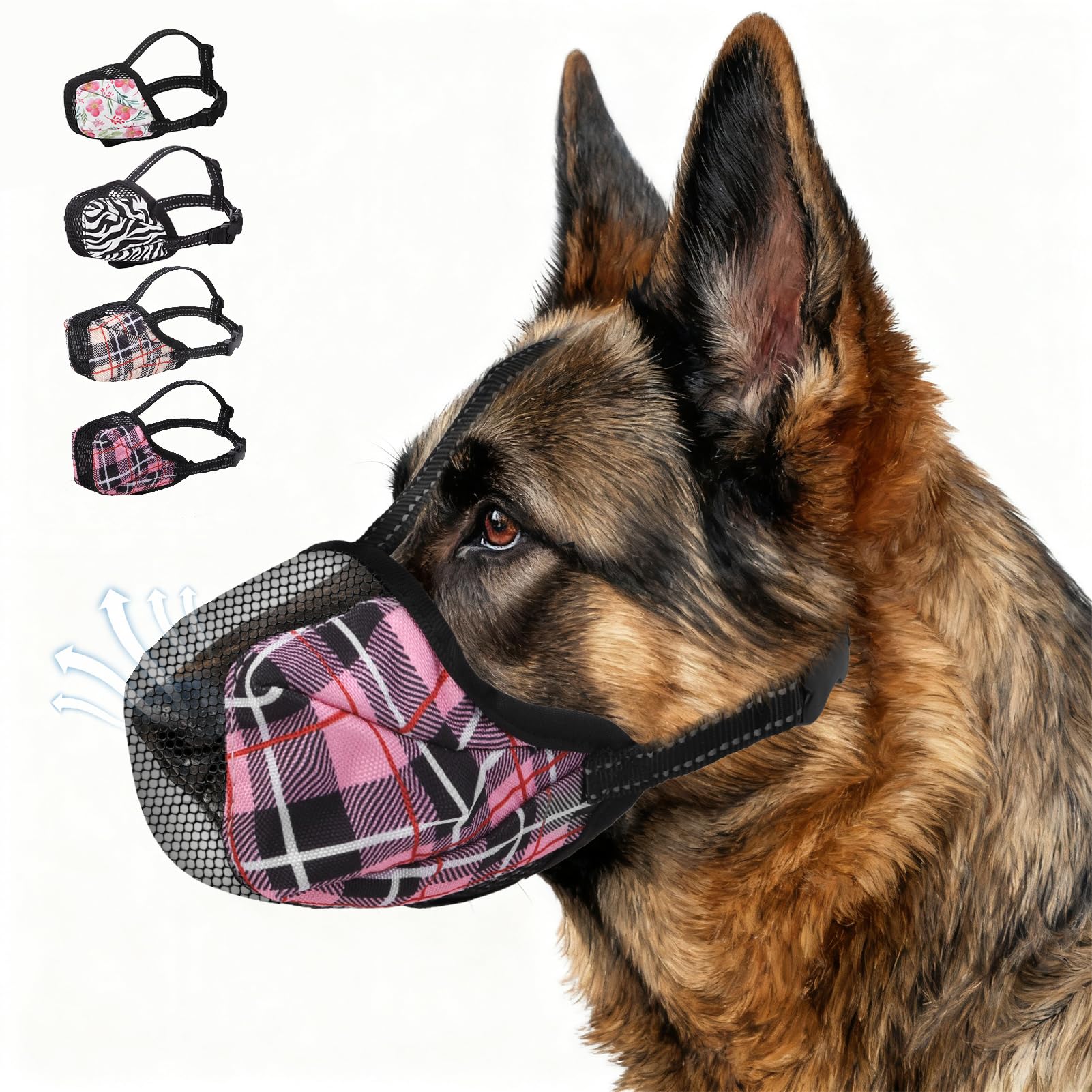 KOOLTAIL mordaza para perro rosa a cuadros, ideal para paseos tranquilos y aseo diario.