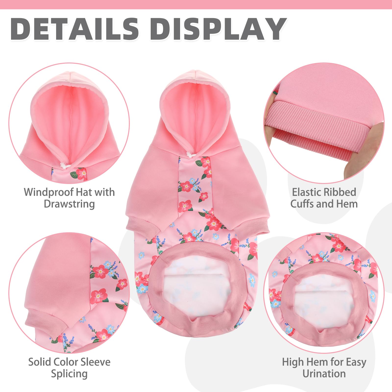 KOOLTAIL sudadera para perro rosa, bolsillo práctico para accesorios.