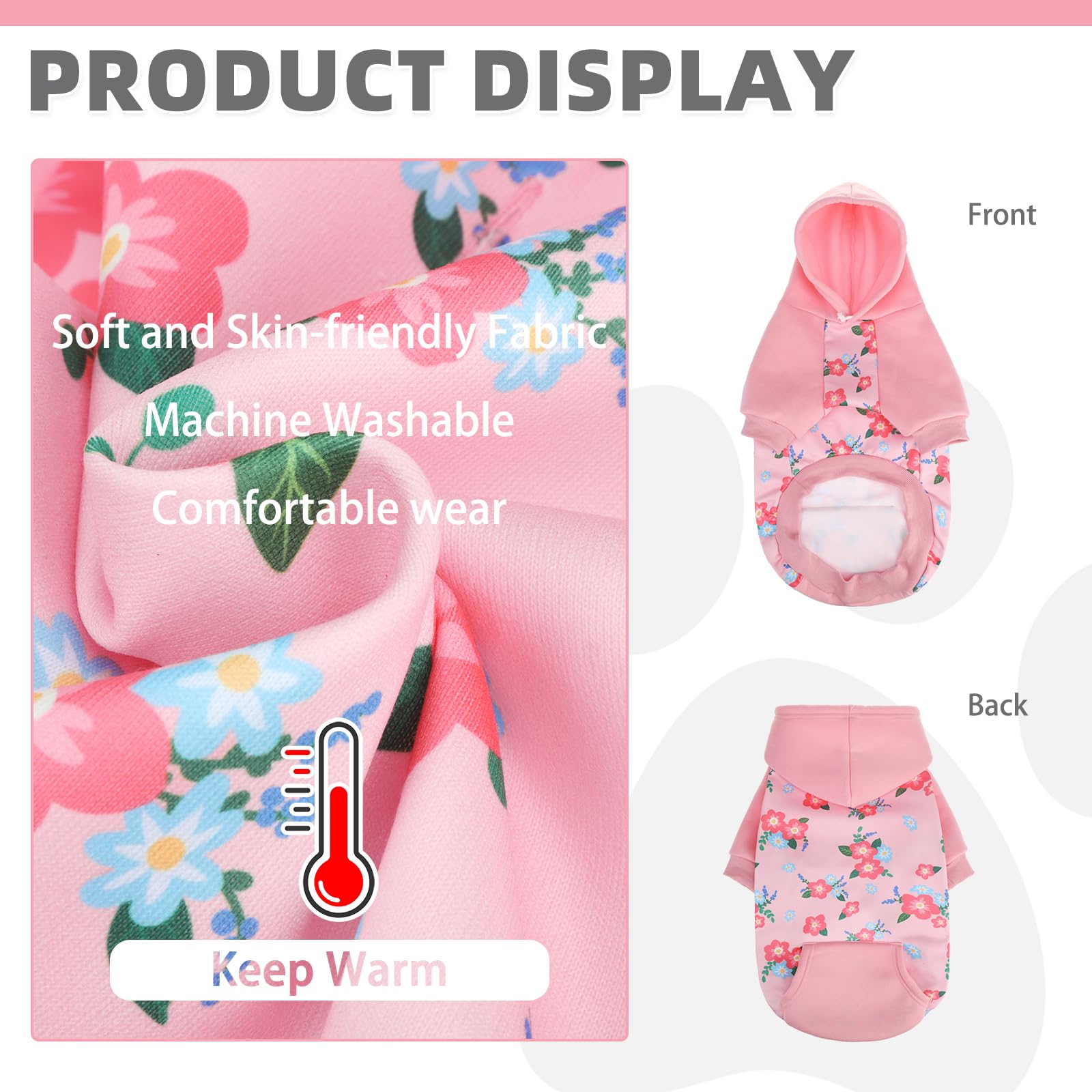KOOLTAIL sudadera para perro rosa, capucha ajustable para protección contra el viento.